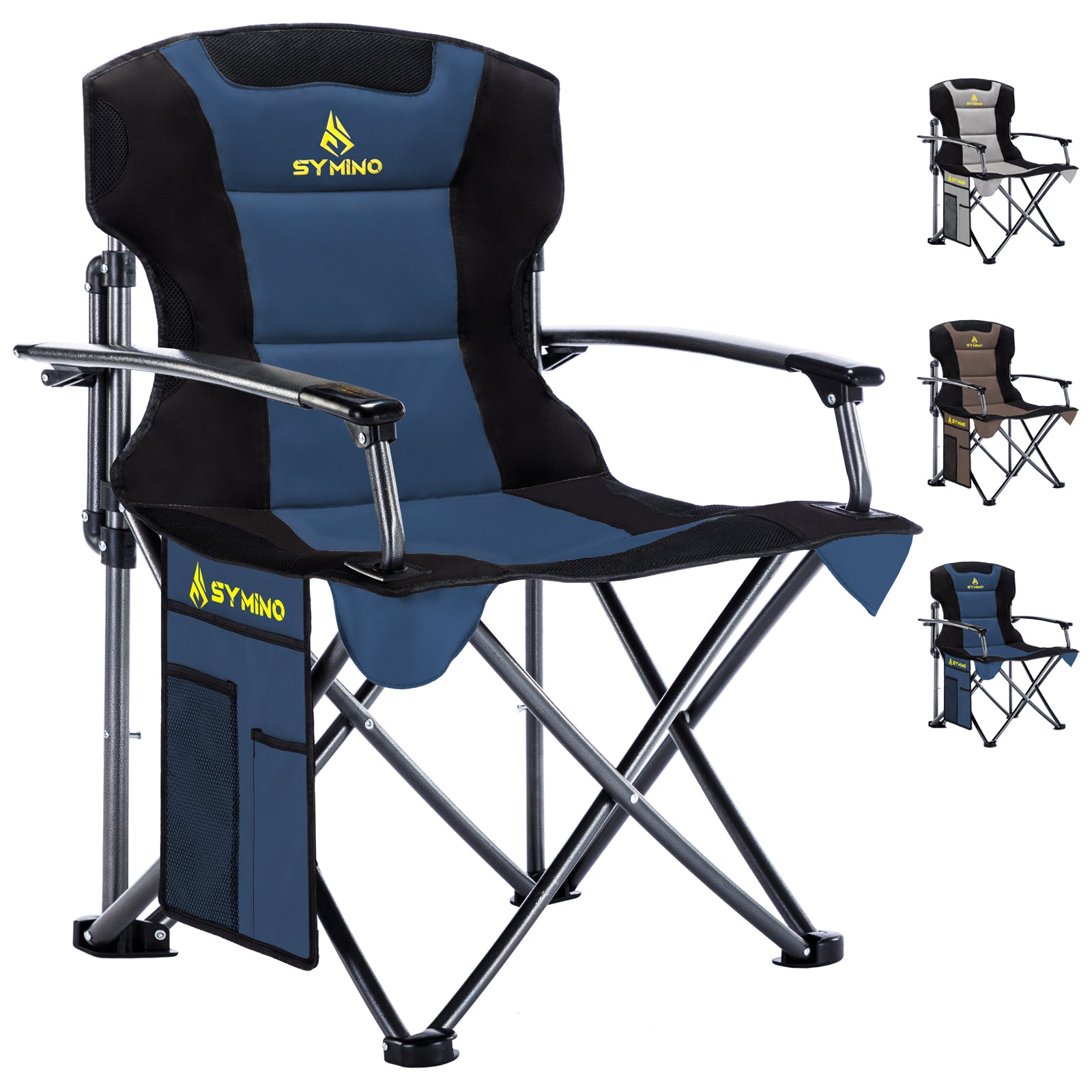 Symino Portable Camping Chair โ Lightweight, Foldable, with Armrests, Ideal for Outdoor & Travel, 120kg Capacity, Blue.