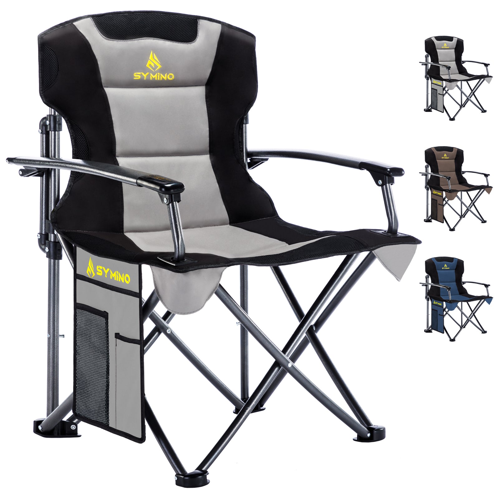 Symino Portable Camping Chair – Lightweight, Foldable, with Armrests, Ideal for Outdoor & Travel, 120kg Capacity, Grey