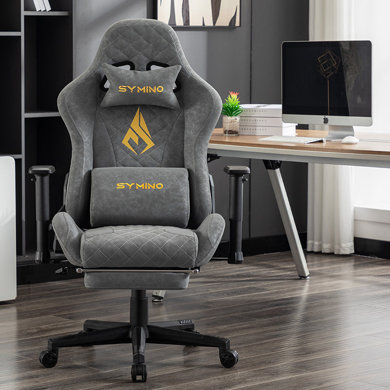 SYMINO Vintage PU Leather Ergonomic Gaming Chair.Grey