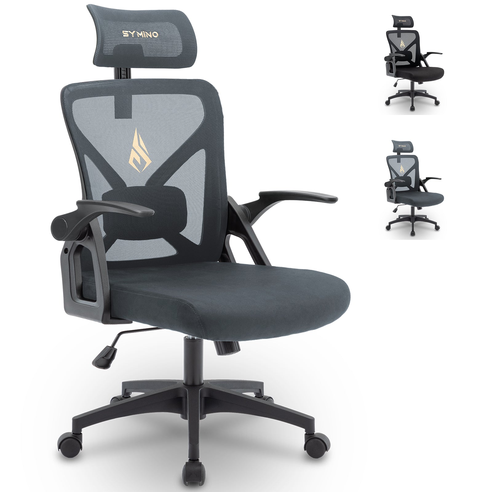 SYMINO Faux Fur+ Mesh Office Chair , rotating rocker function.Grey