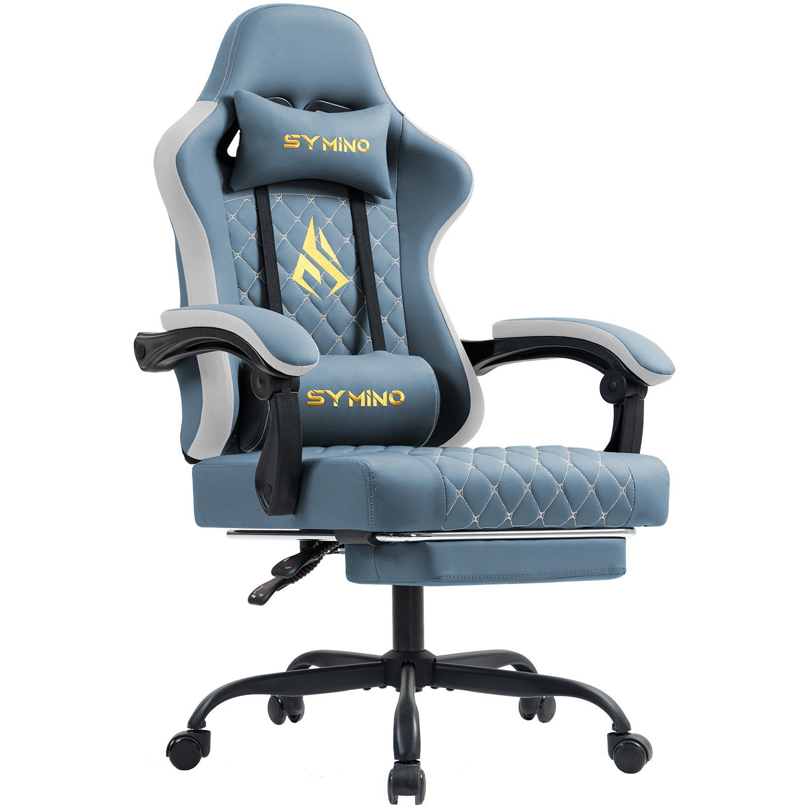 SYMINO Ergonomic PU Leather Racing Style Gaming Chair - Comfortable and Adjustable, DLight Blue