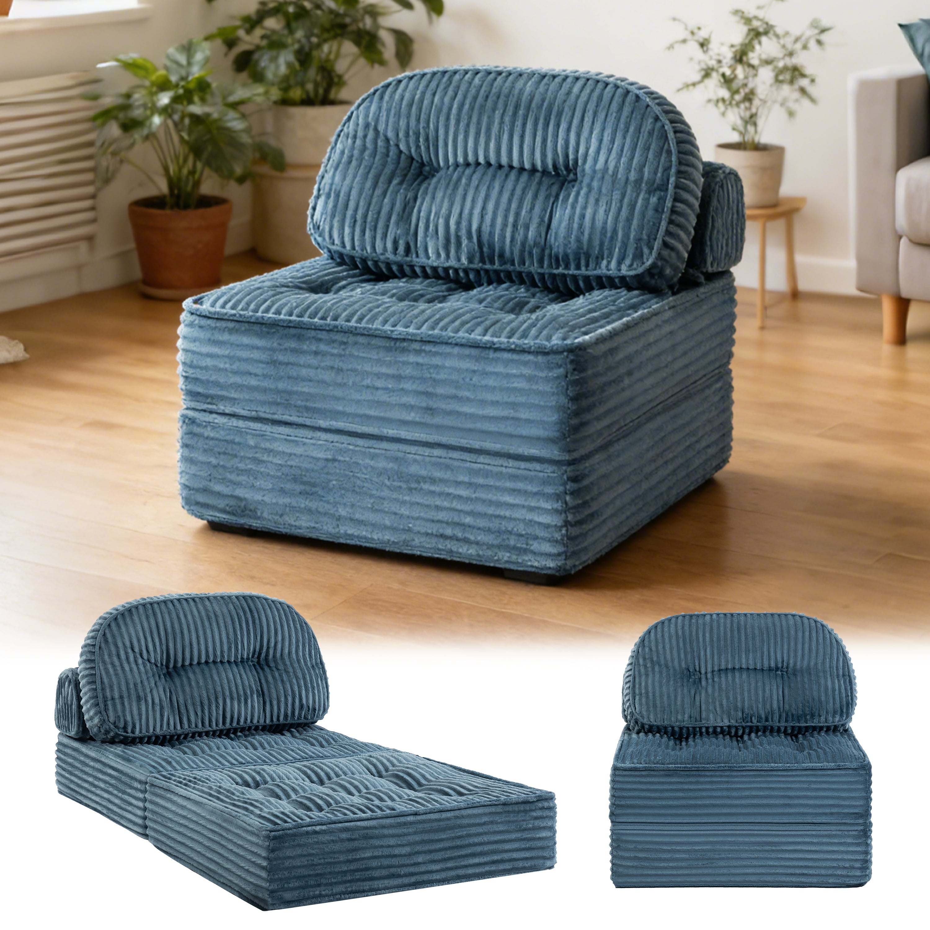 Pop-Up Compression Sofa, Single/Double Seat Options, Corduroy Multifunctional Sofa Bed for Small Apartments, Balconies & Dorms, No Assembly Required