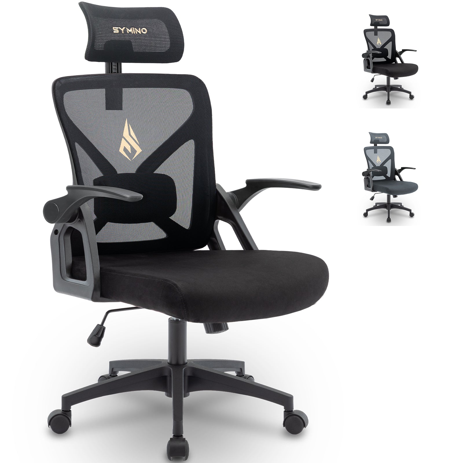 SYMINO Faux Fur+ Mesh Office Chair , rotating rocker function.Black