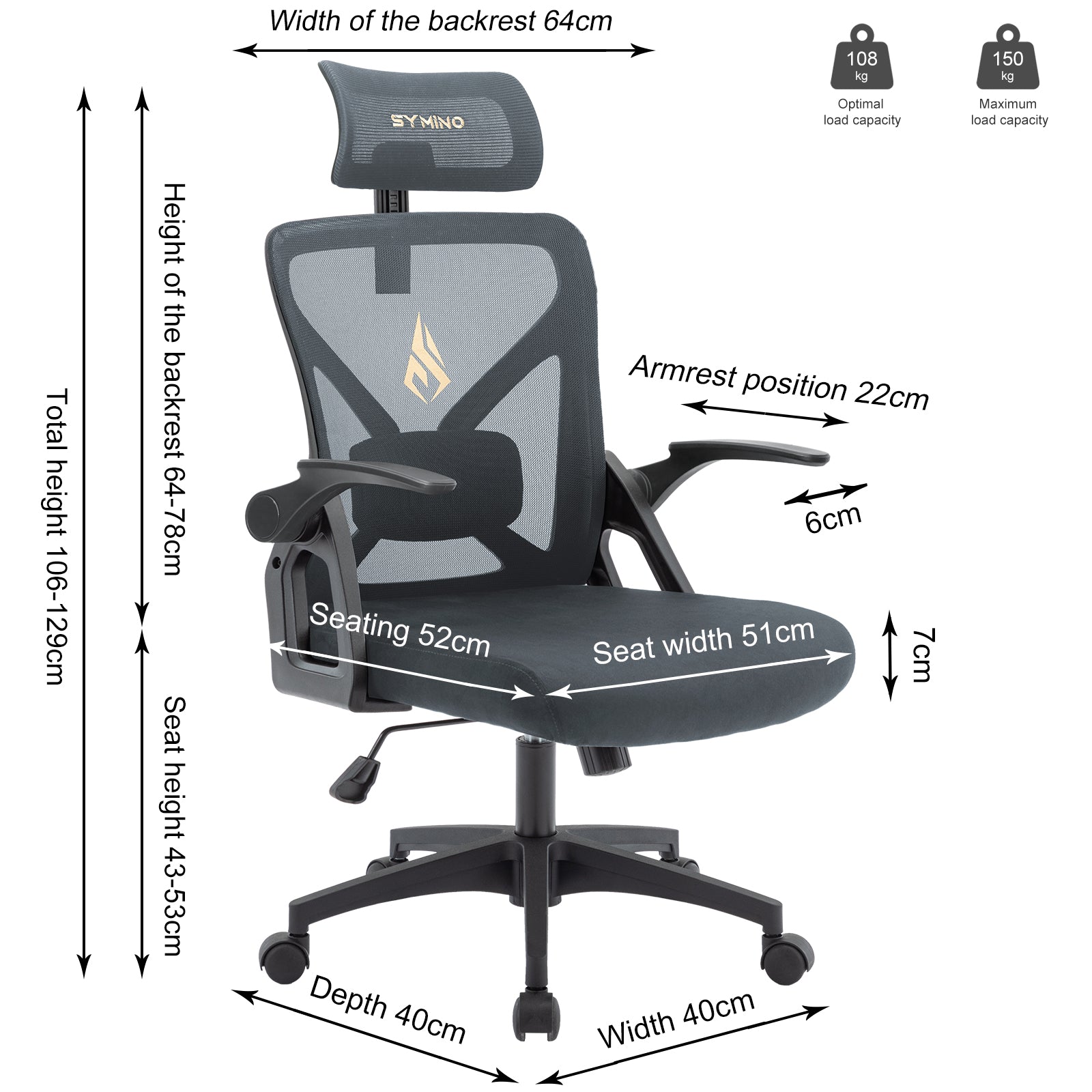 SYMINO Faux Fur+ Mesh Office Chair , rotating rocker function.Grey