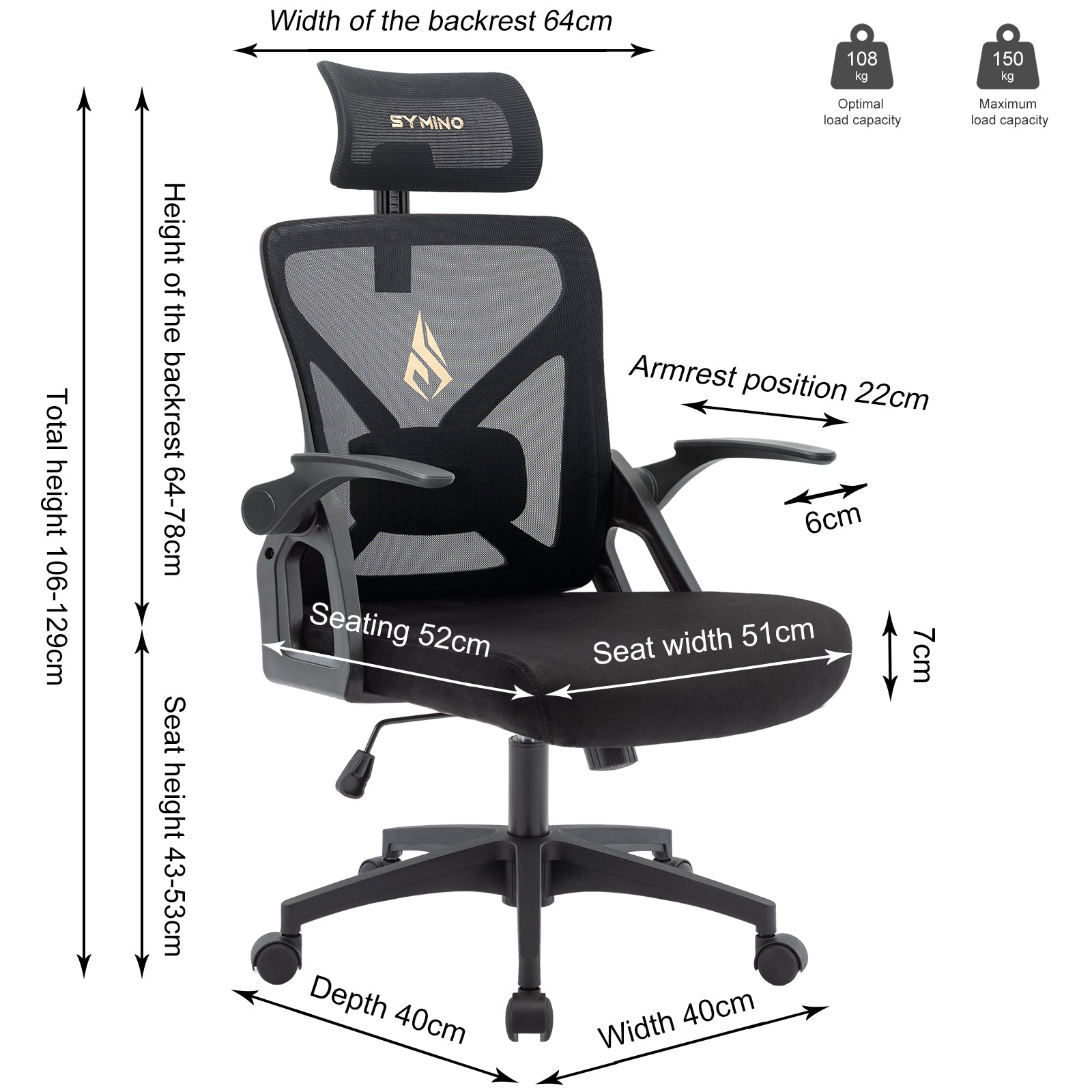 SYMINO Faux Fur+ Mesh Office Chair , rotating rocker function.Black