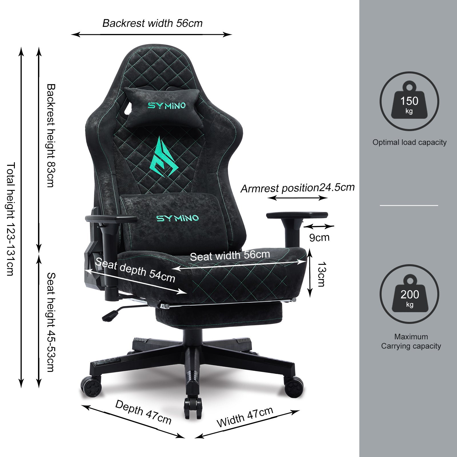 SYMINO Vintage PU Leather Ergonomic Gaming Chair.Black