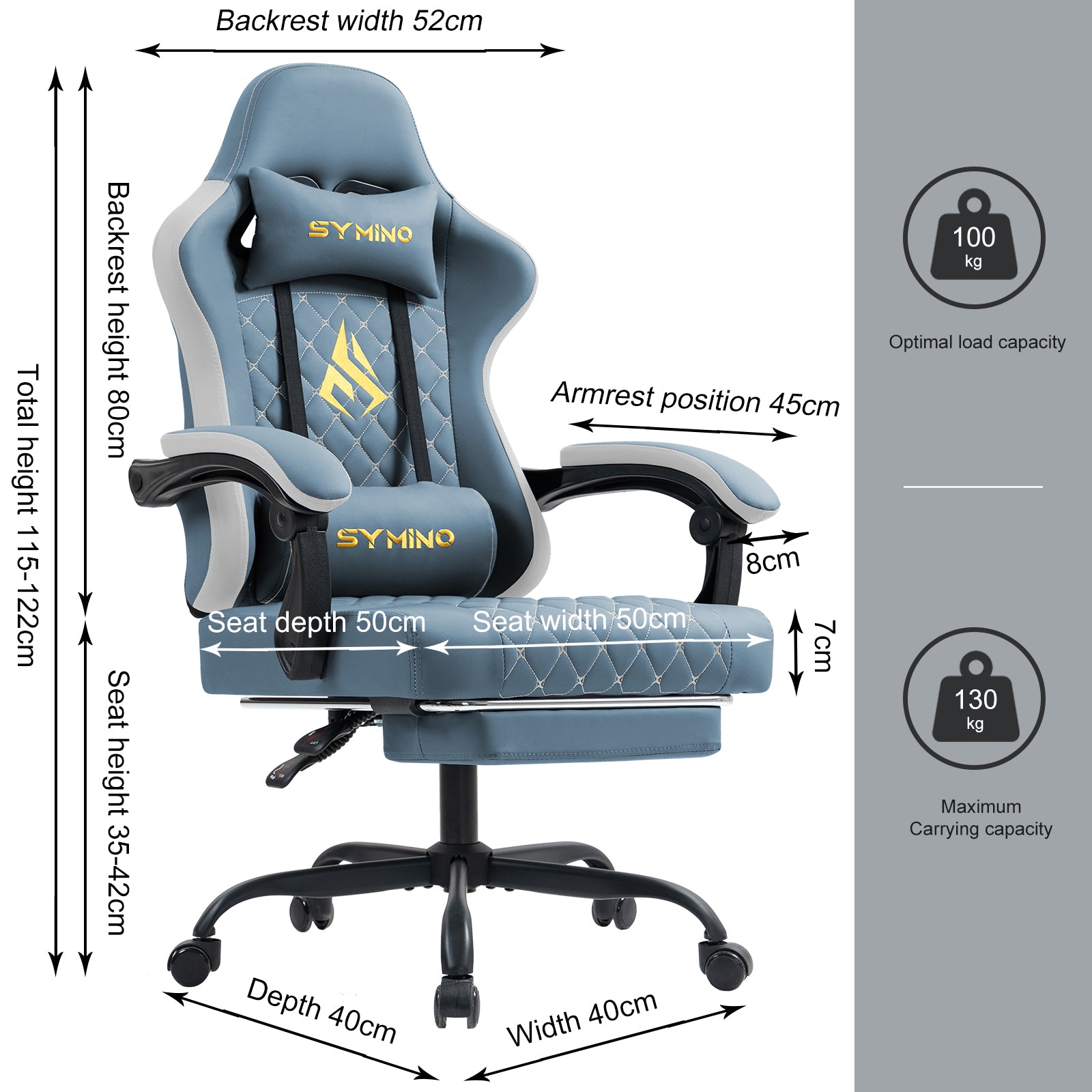 SYMINO Ergonomic PU Leather Racing Style Gaming Chair - Comfortable and Adjustable, DLight Blue
