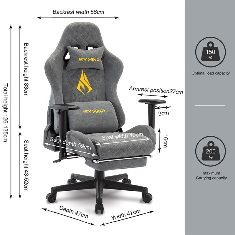 SYMINO Vintage PU Leather Ergonomic Gaming Chair.Grey