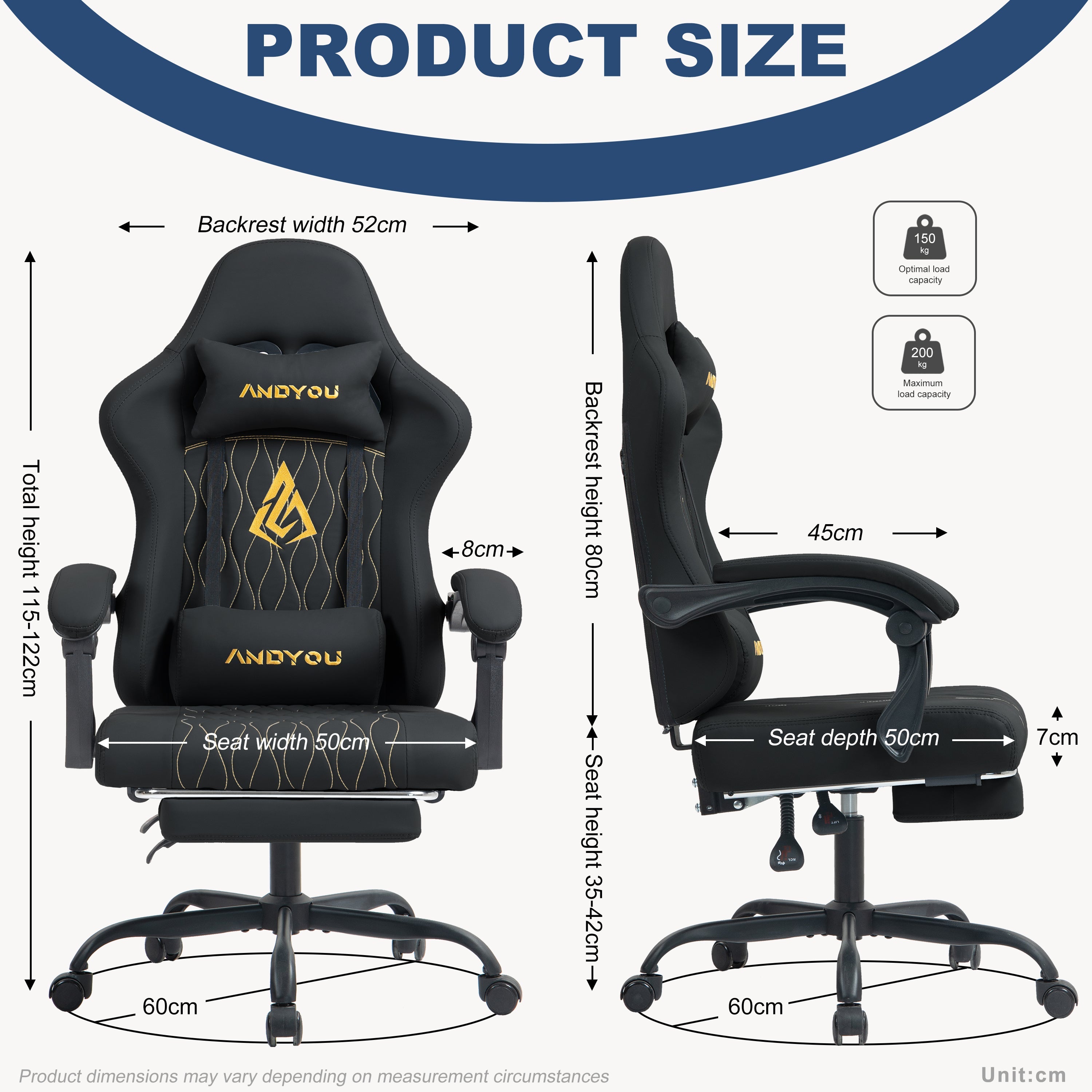 SYMINO ANDYOU Series Gaming Chair with Footrest – Ergonomic PU Leather Computer Chair, Black