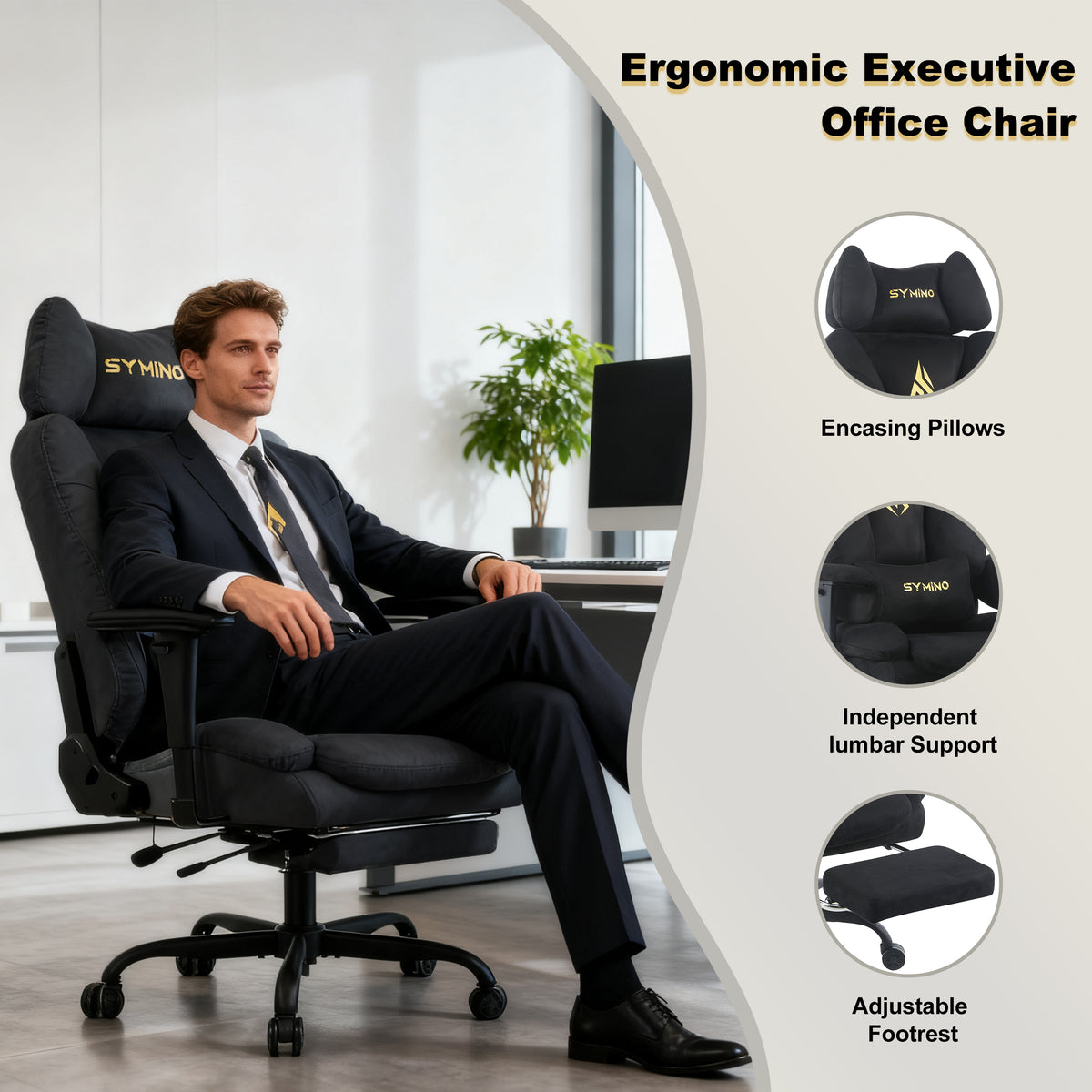 SYMINO Sofa Gaming Chair, Ergonomic Gamer Chair with Faux Fur, Black/Grey