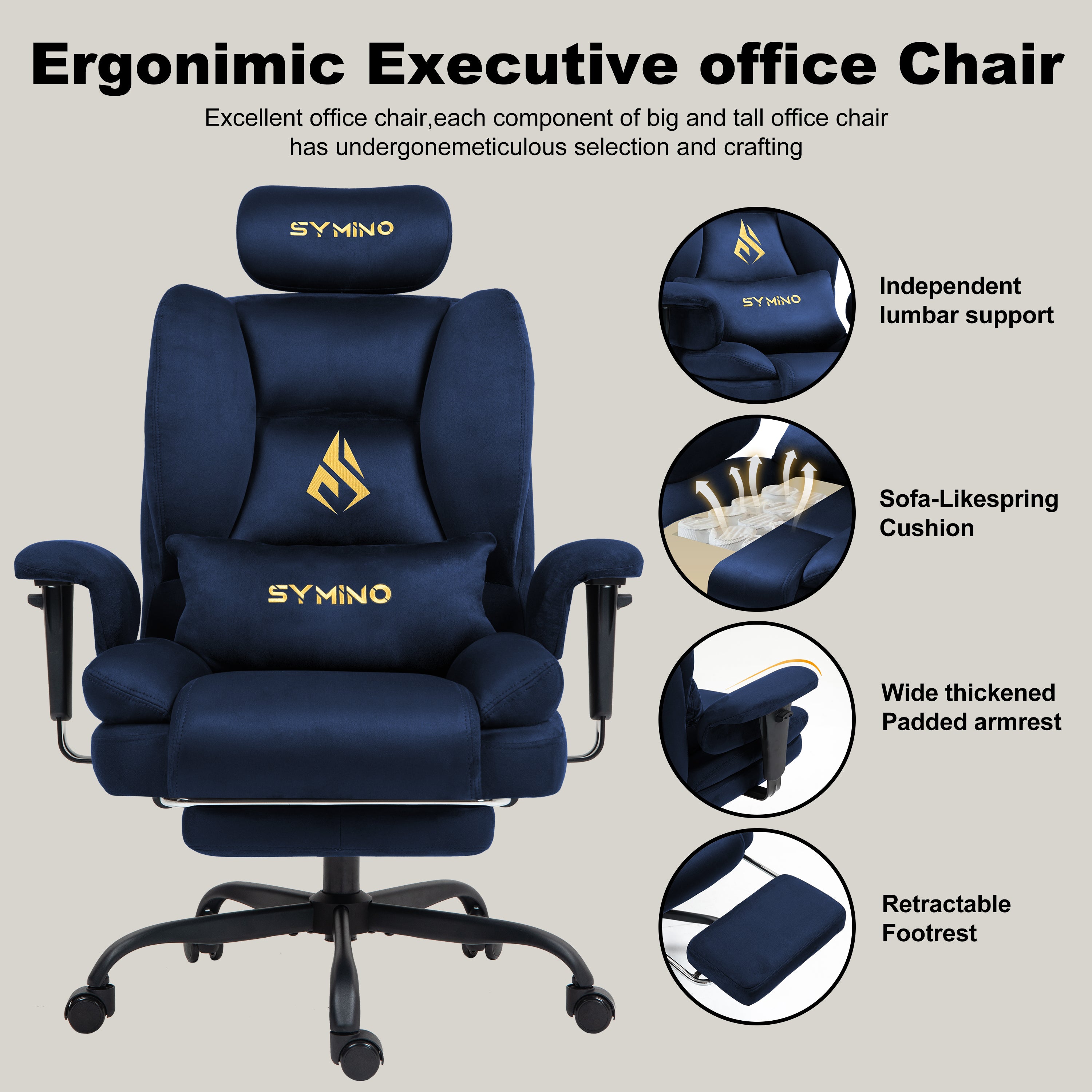 SYMINO Sofa Gaming Chair, Gamer Chair, Ergonomic Sofa Chair with Faux Fur Meow Love, DarkBlue