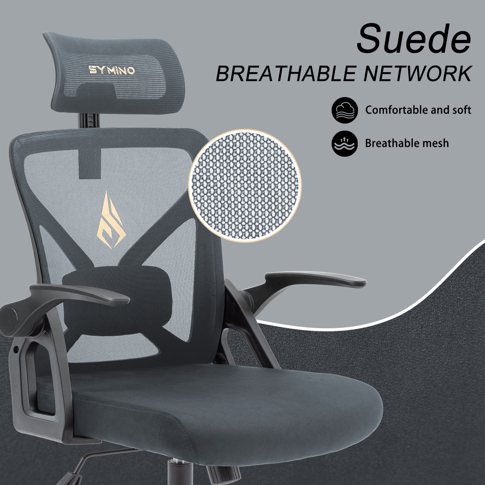 SYMINO Faux Fur+ Mesh Office Chair , rotating rocker function.Grey