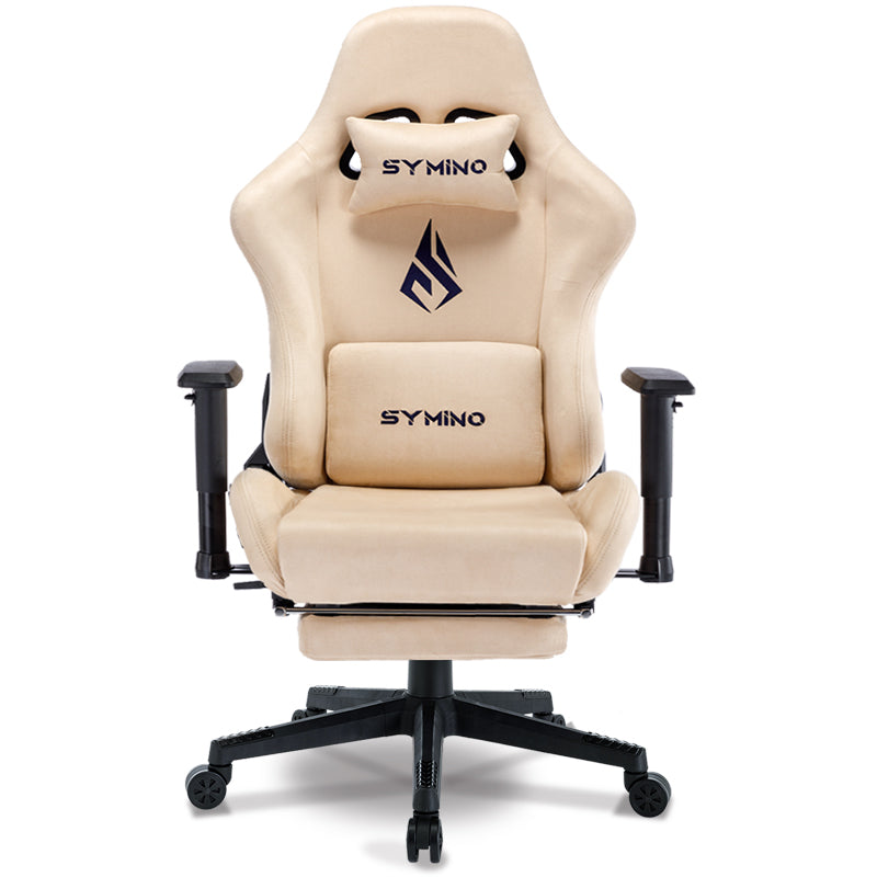 SYMINO Breathable Gaming Chair with Footrest, Adjustable and Rotating, Cream Colours