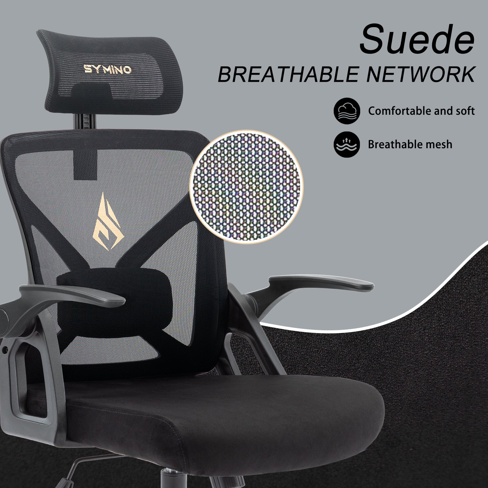 SYMINO Faux Fur+ Mesh Office Chair , rotating rocker function.Black