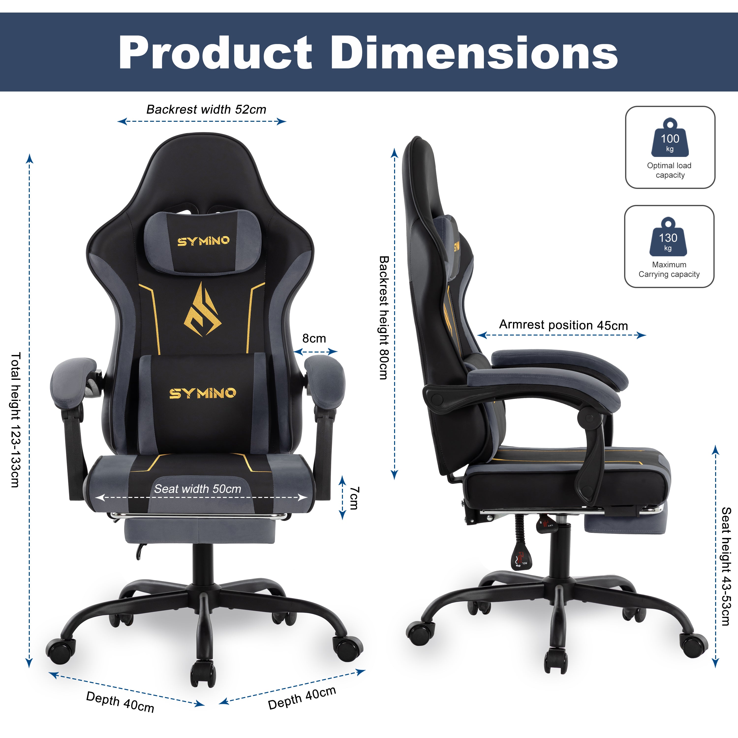 Symino Ergonomic Gaming Chair with Latex Cushion, Enhanced Headrest & Lumbar Support, Adjustable Swivel Office Chair, 150 kg Load Capacity, PU Leather