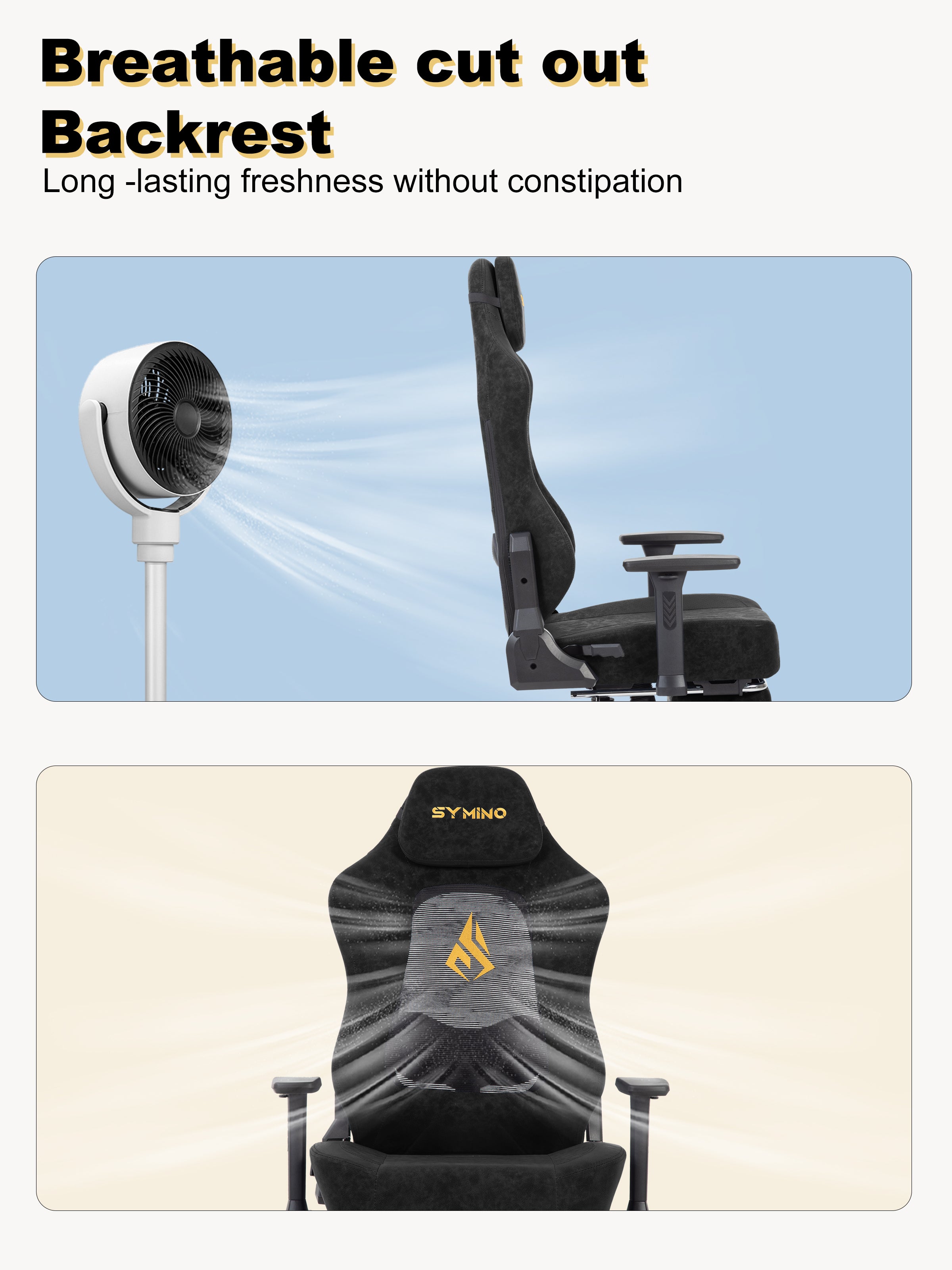SYMINO Ergonomic Gaming Chair – Breathable Mesh Back with Adjustable Lumbar Support - Black