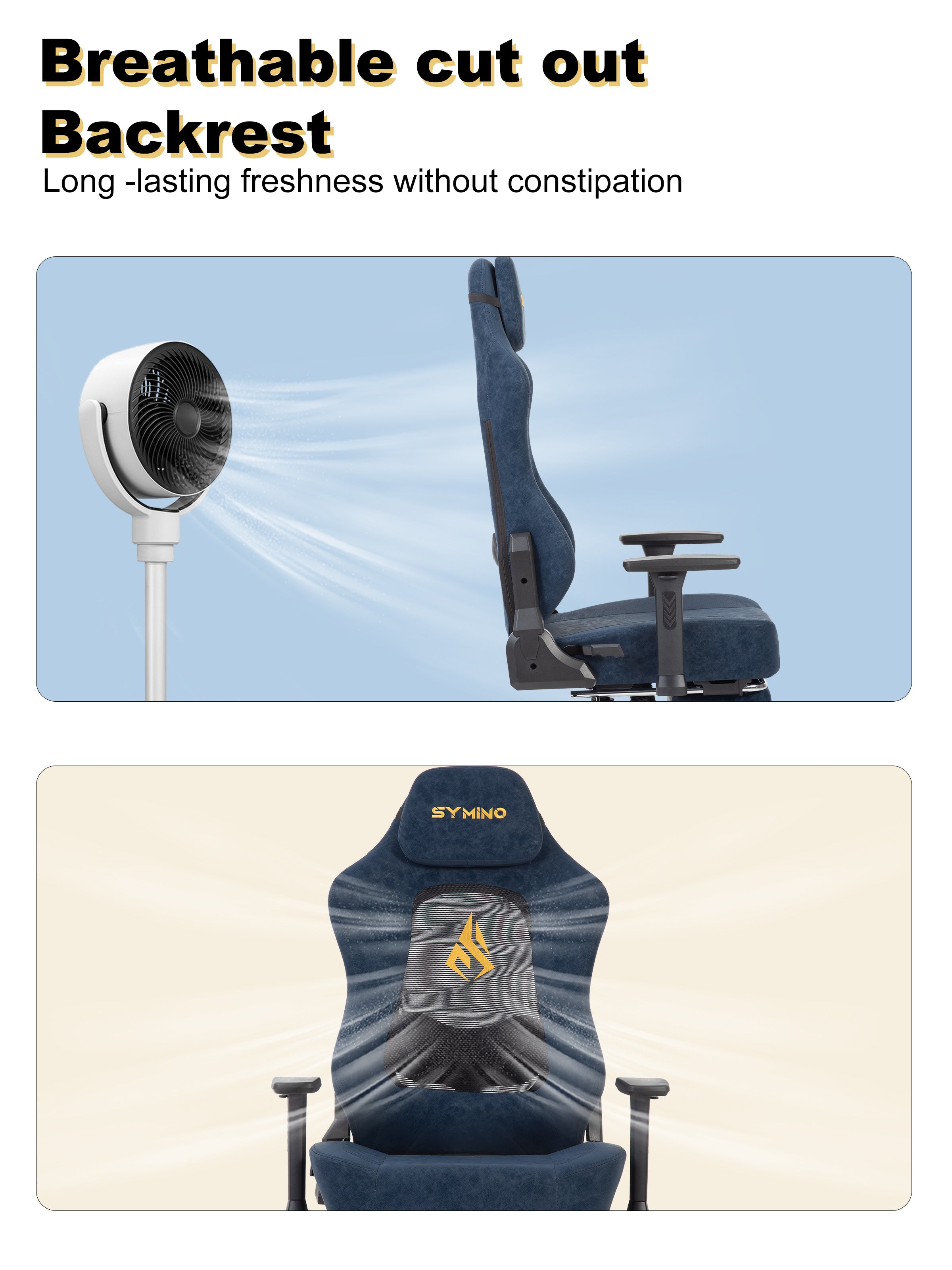 SYMINO Ergonomic Gaming Chair – Breathable Mesh Back with Adjustable Lumbar Support - Blue