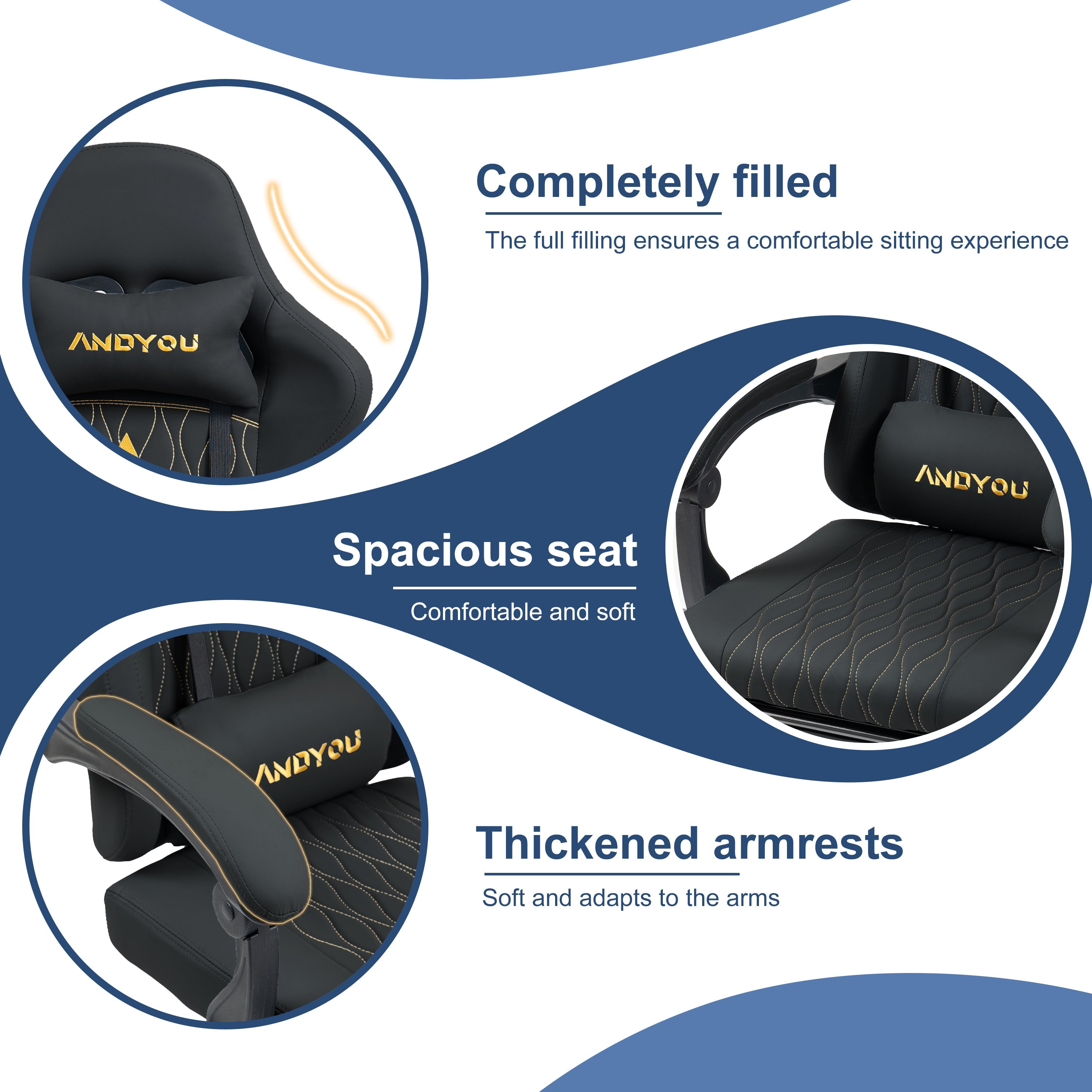 SYMINO ANDYOU Series Gaming Chair with Footrest – Ergonomic PU Leather Computer Chair, Black