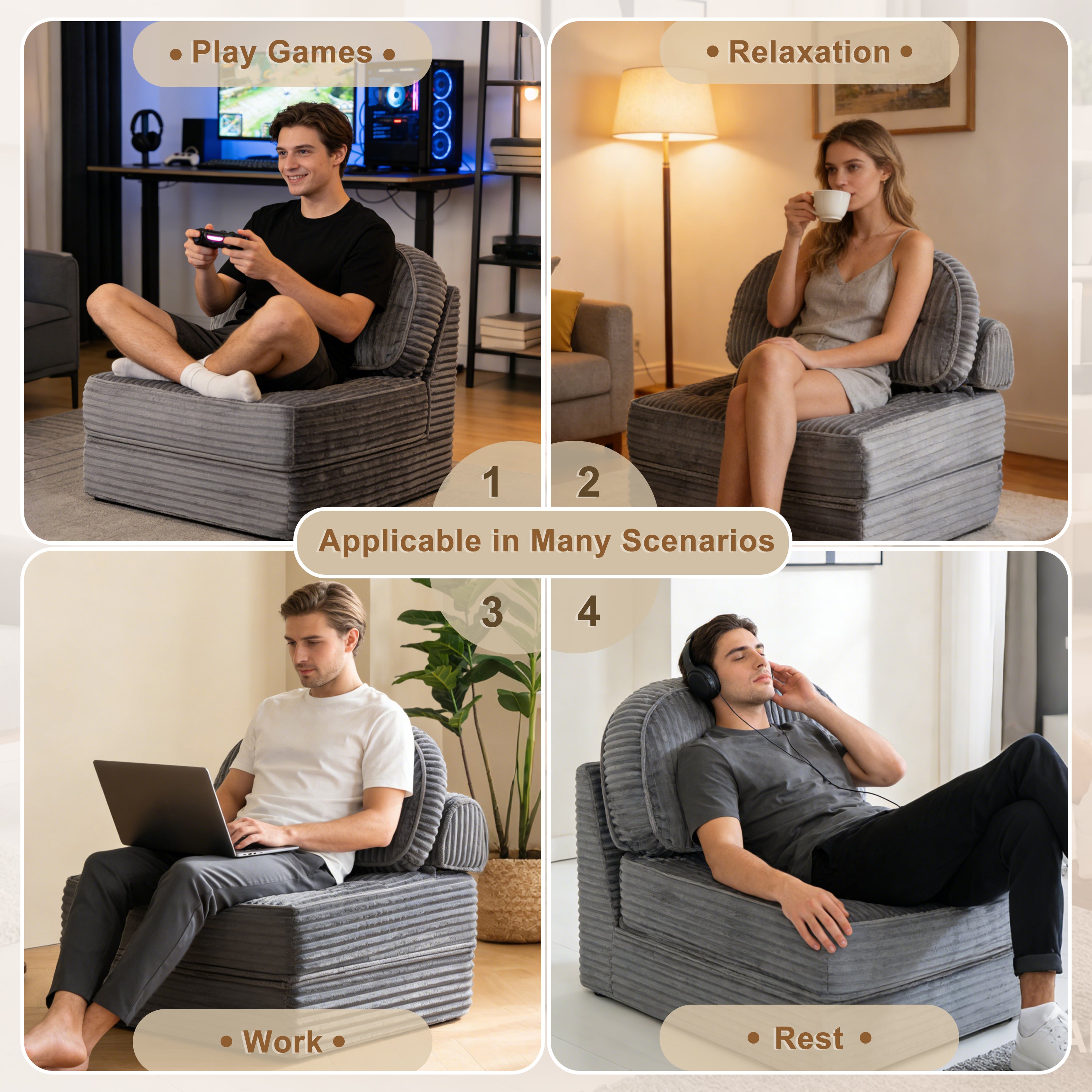 Pop-Up Compression Sofa, Single/Double Seat Options, Corduroy Multifunctional Sofa Bed for Small Apartments, Balconies & Dorms, No Assembly Required
