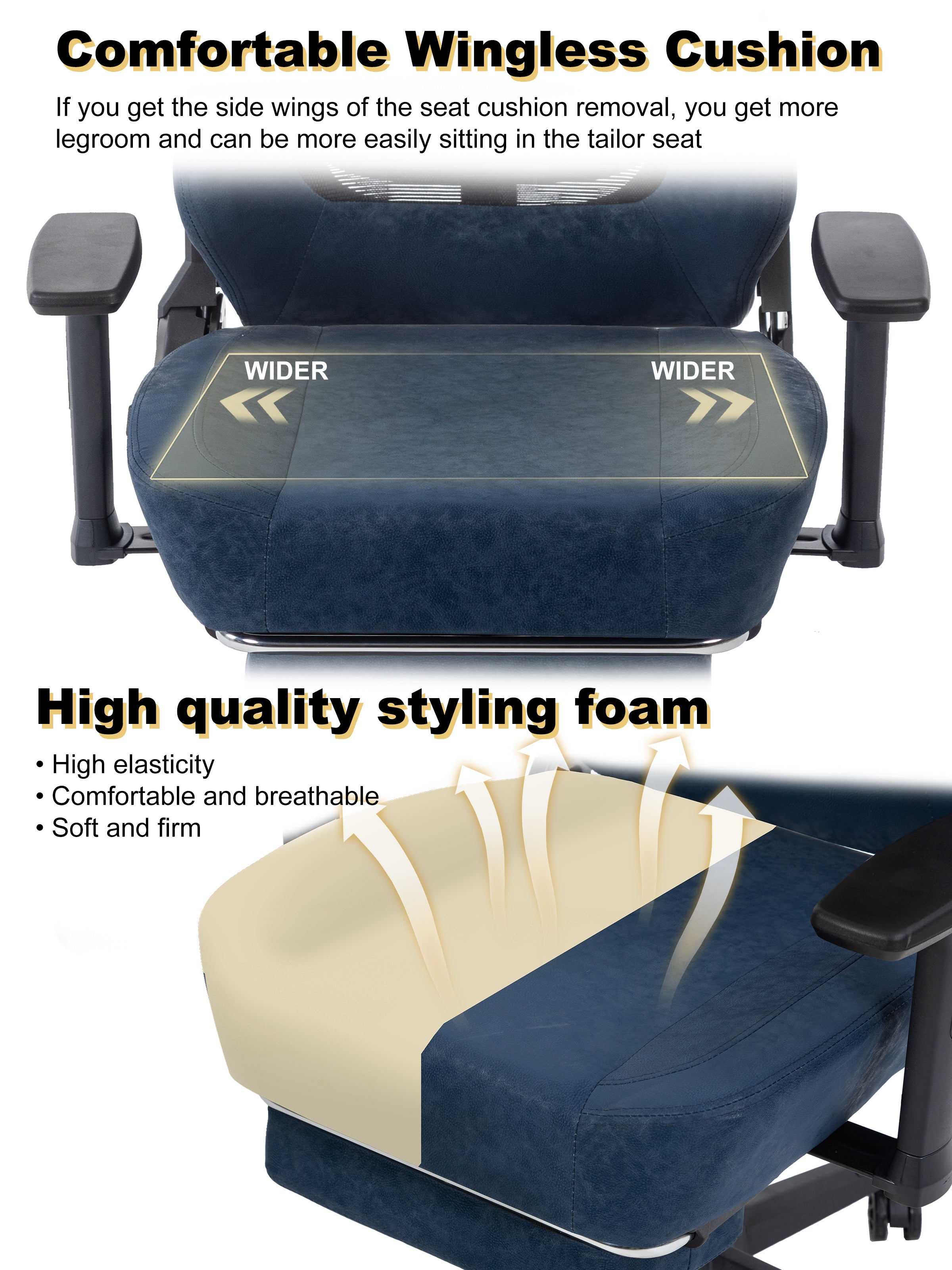 SYMINO Ergonomic Gaming Chair – Breathable Mesh Back with Adjustable Lumbar Support - Blue