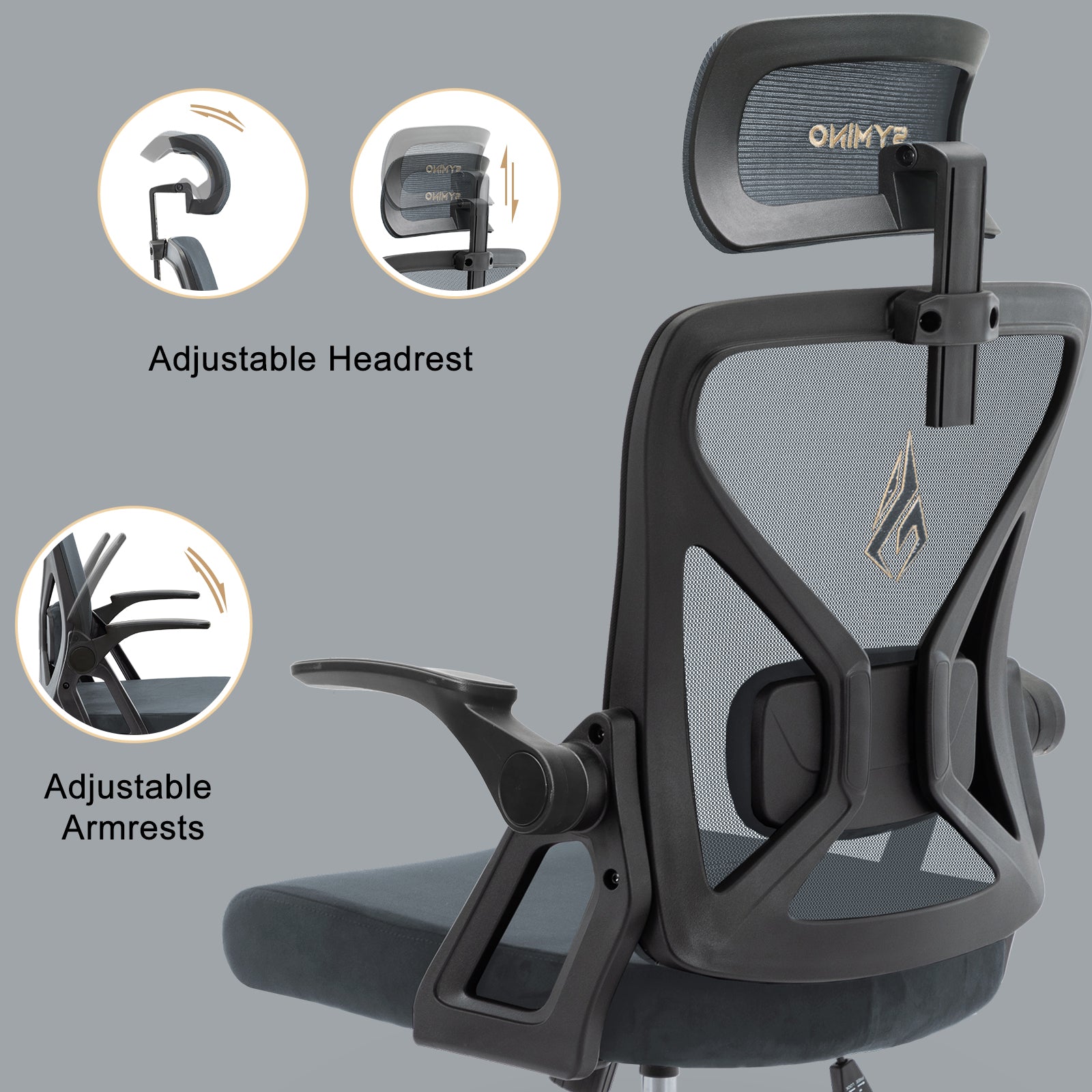 SYMINO Faux Fur+ Mesh Office Chair , rotating rocker function.Grey