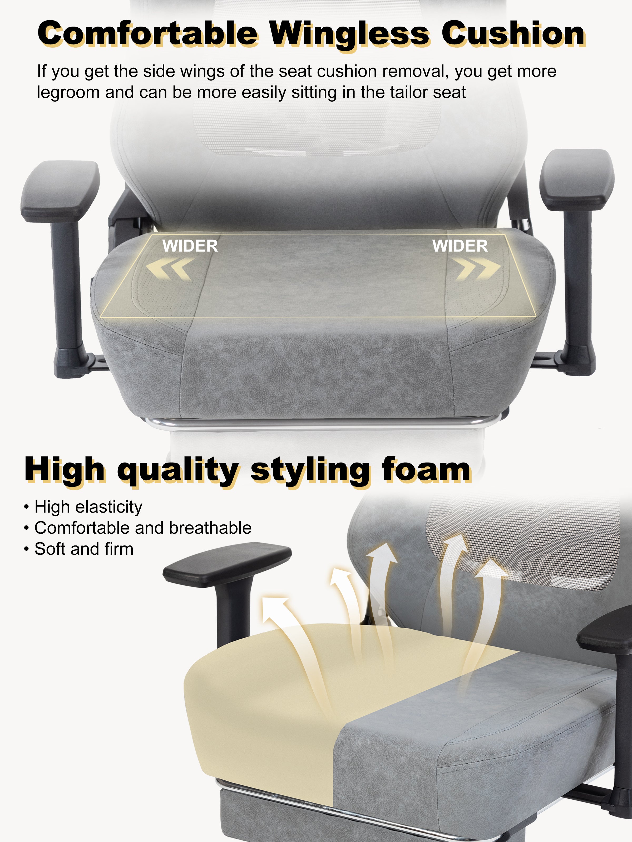 SYMINO Ergonomic Gaming Chair – Breathable Mesh Back with Adjustable Lumbar Support - Grey