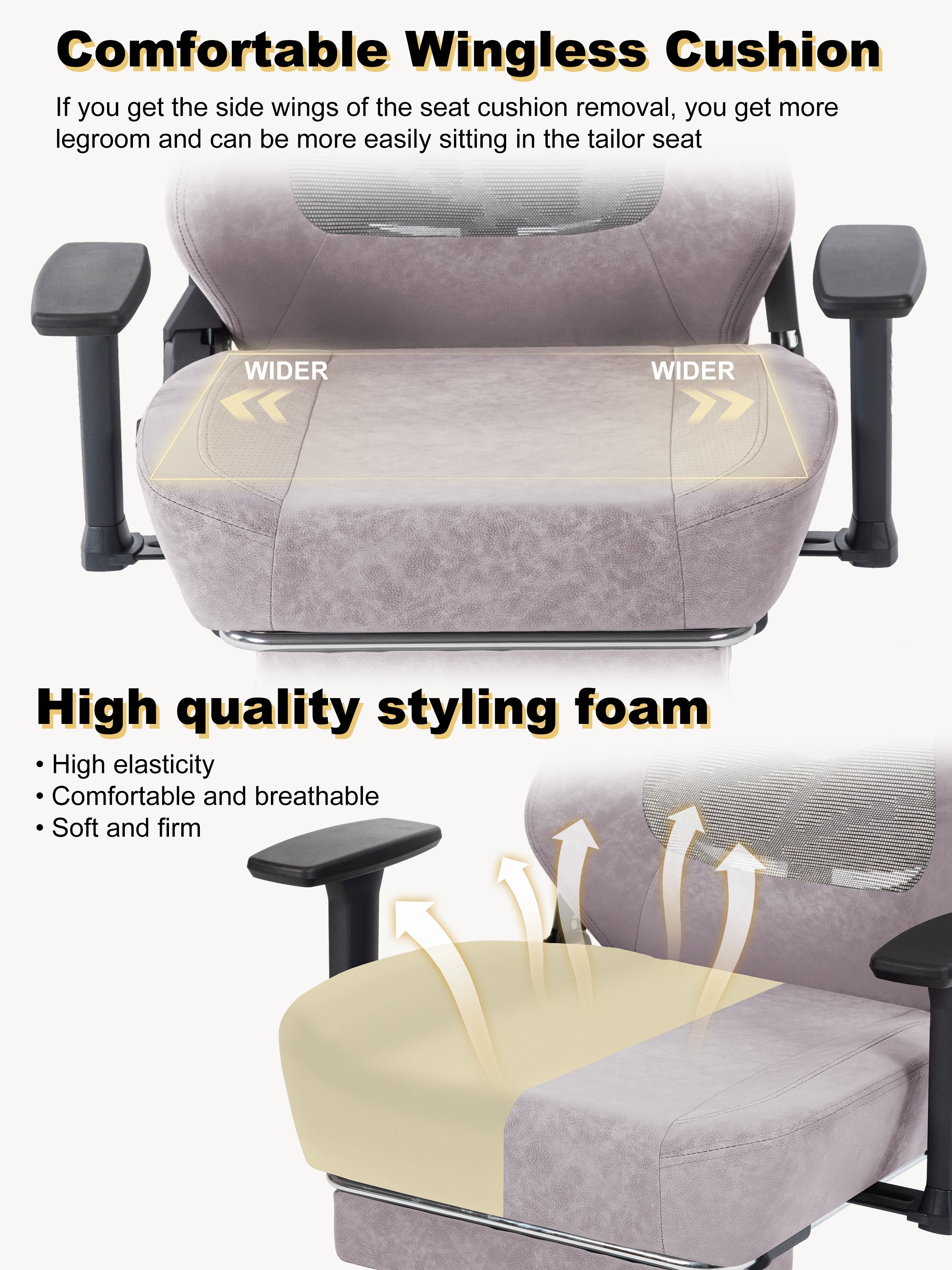 SYMINO Ergonomic Gaming Chair – Breathable Mesh Back with Adjustable Lumbar Support - Pink