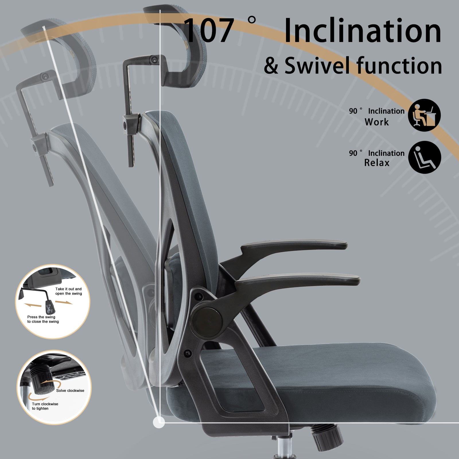 SYMINO Faux Fur+ Mesh Office Chair , rotating rocker function.Grey