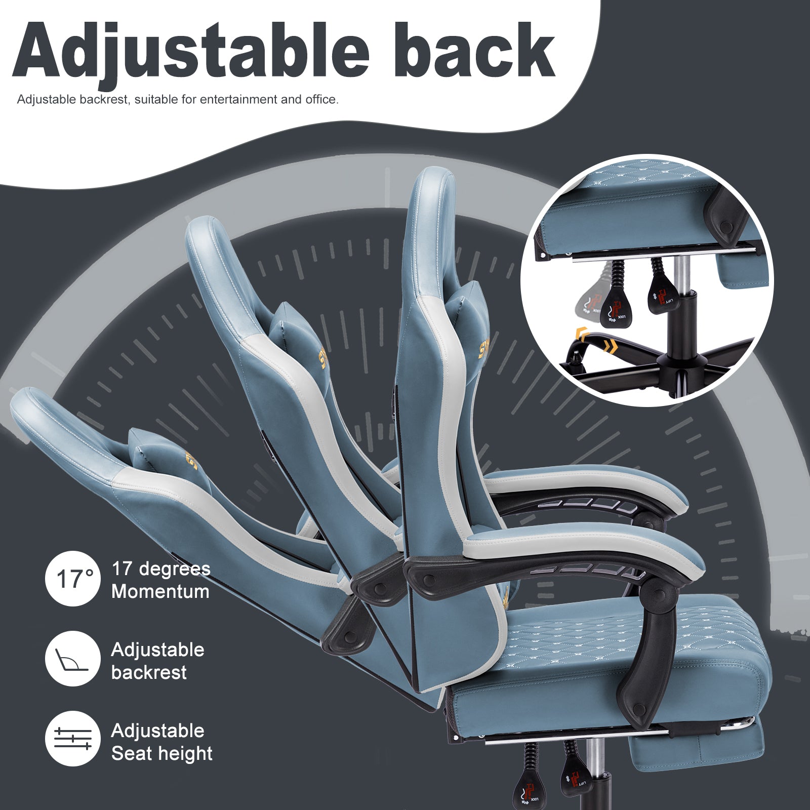 SYMINO Ergonomic PU Leather Racing Style Gaming Chair - Comfortable and Adjustable, DLight Blue