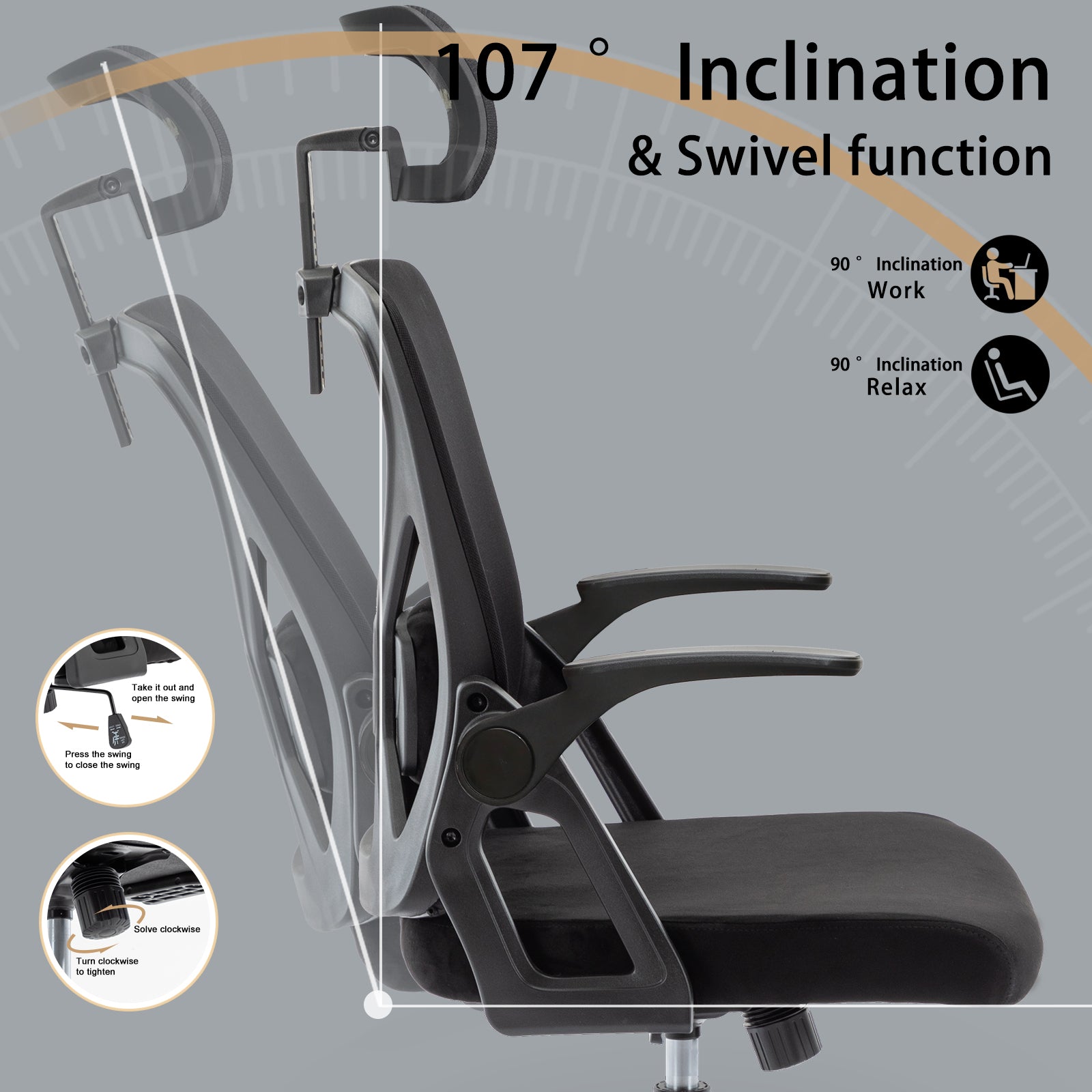 SYMINO Faux Fur+ Mesh Office Chair , rotating rocker function.Black