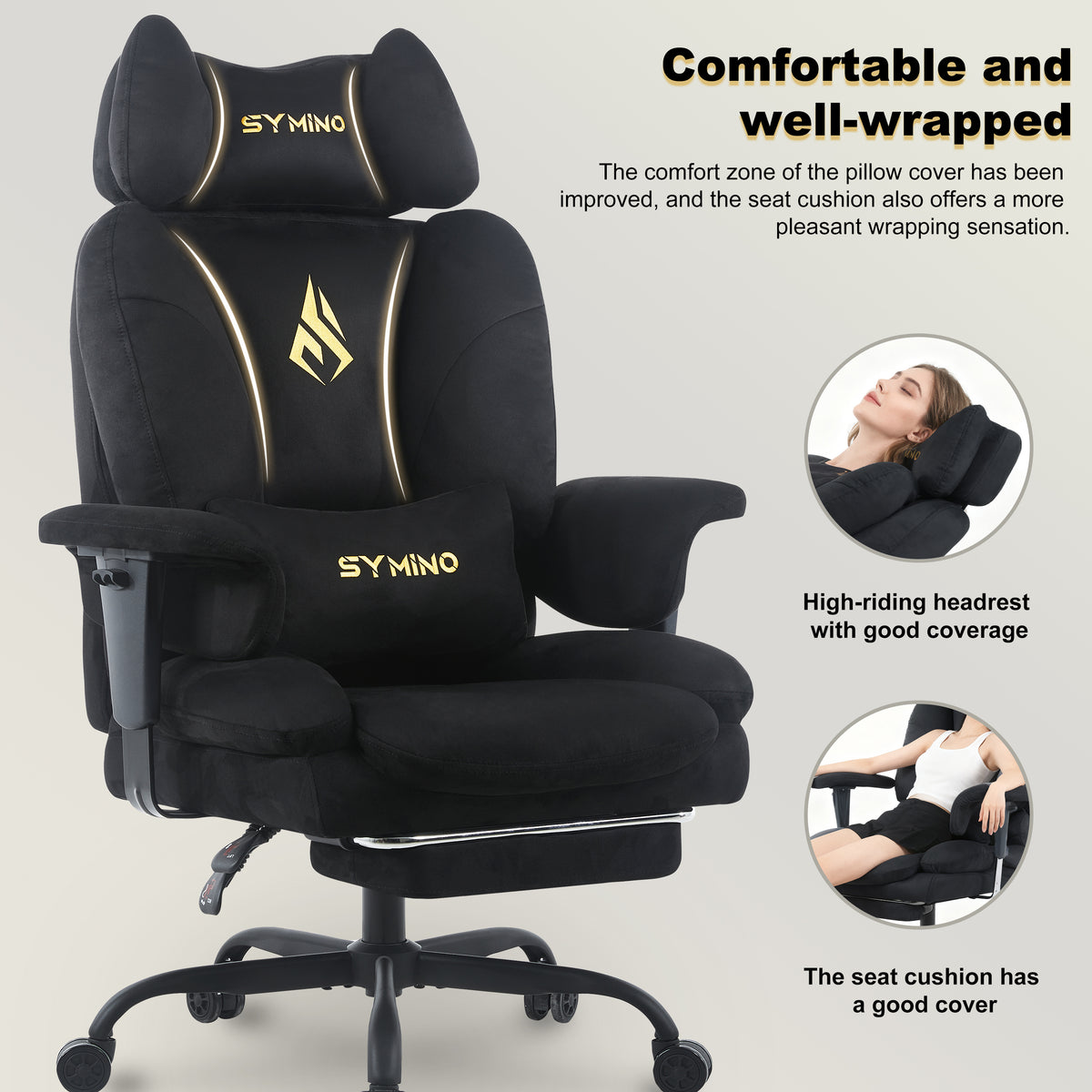 SYMINO Sofa Gaming Chair, Ergonomic Gamer Chair with Faux Fur, Black/Grey