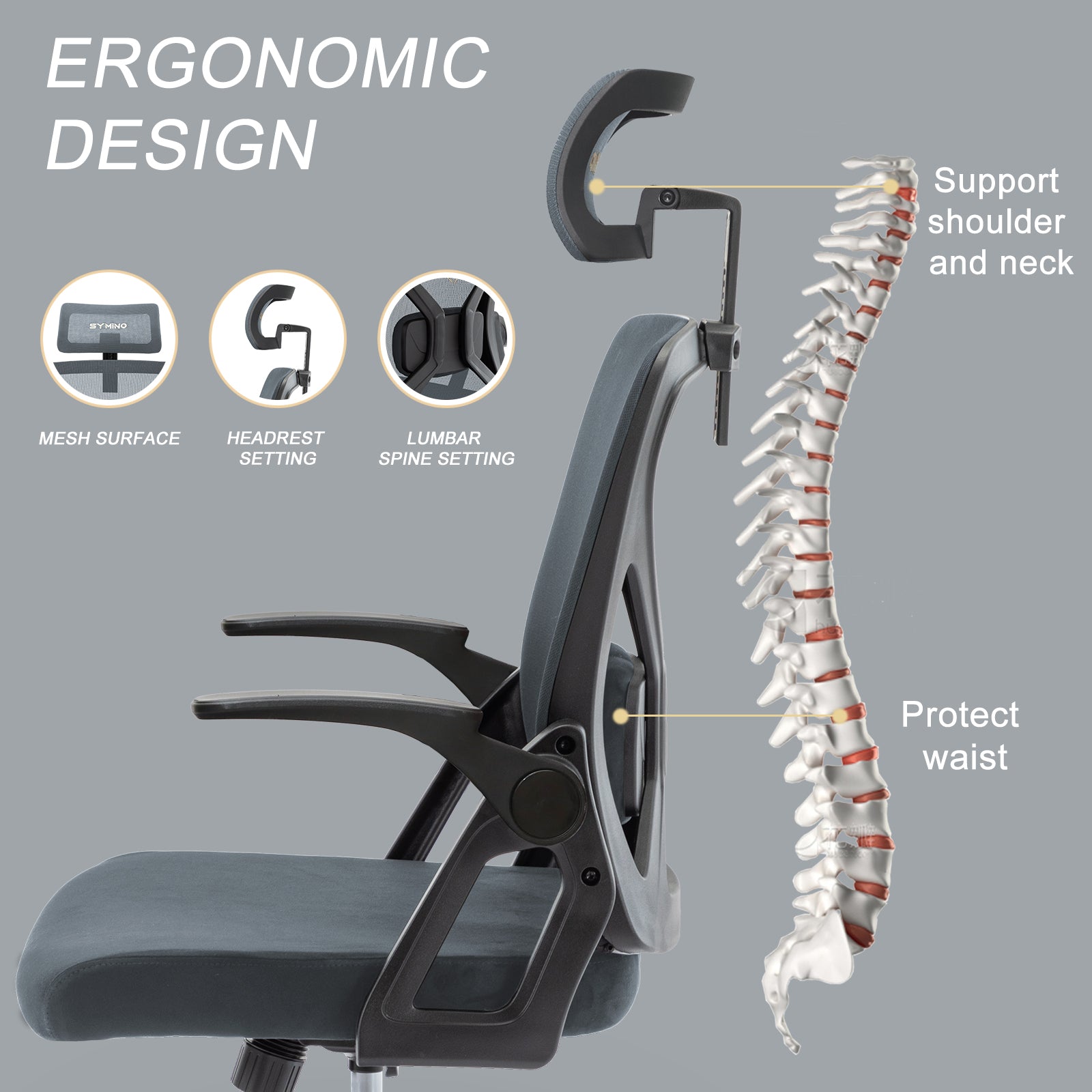 SYMINO Faux Fur+ Mesh Office Chair , rotating rocker function.Grey