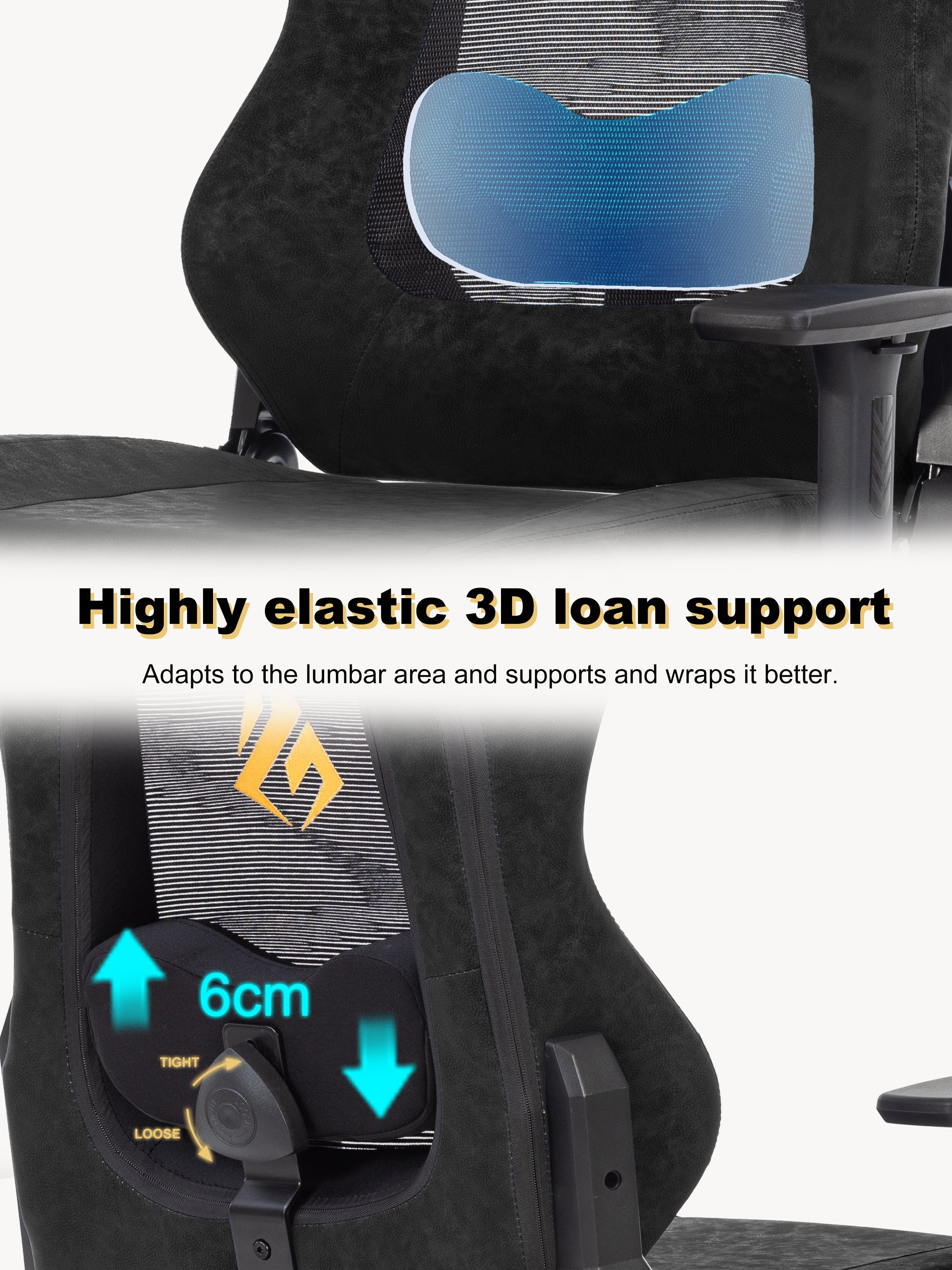 SYMINO Ergonomic Gaming Chair – Breathable Mesh Back with Adjustable Lumbar Support - Black