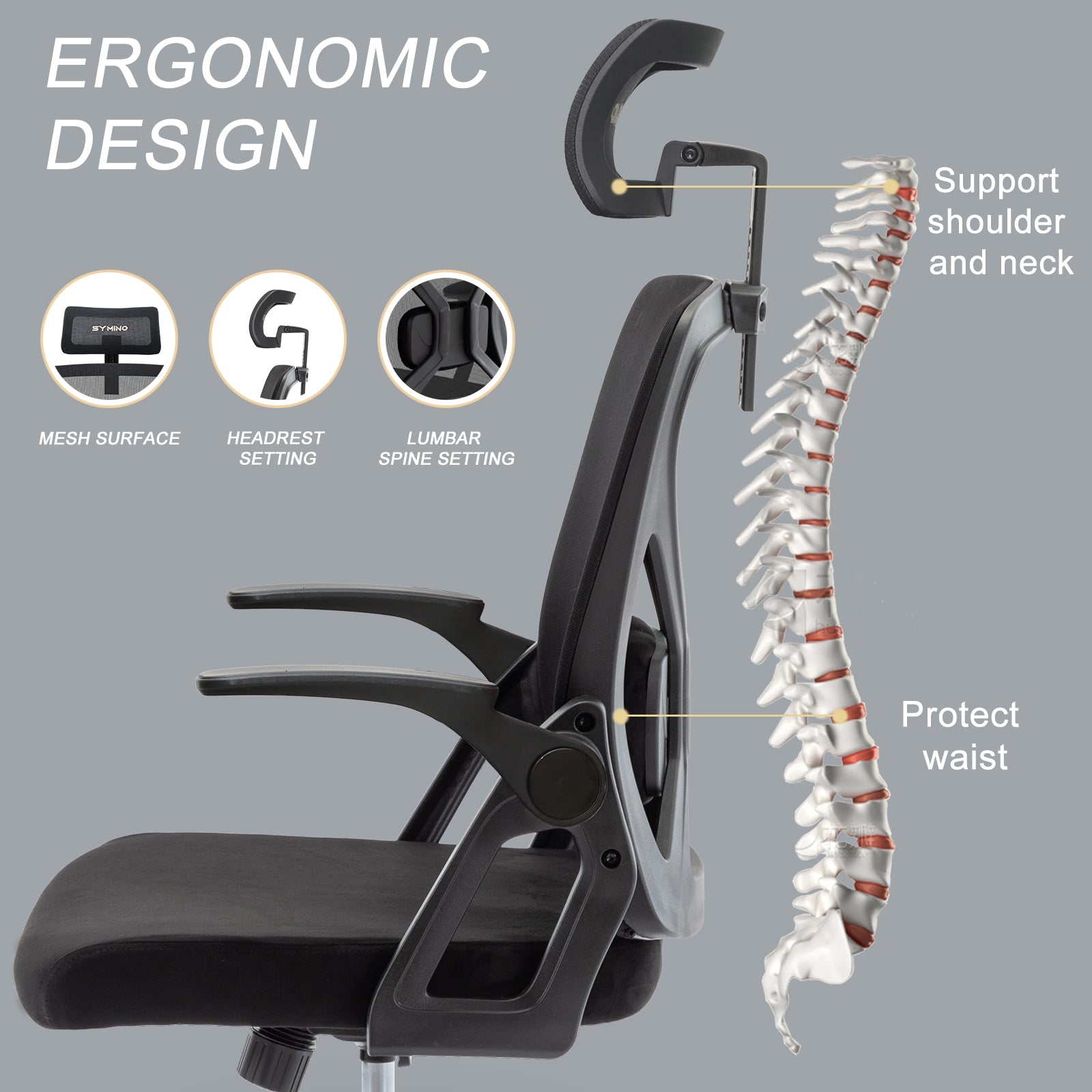 SYMINO Faux Fur+ Mesh Office Chair , rotating rocker function.Black