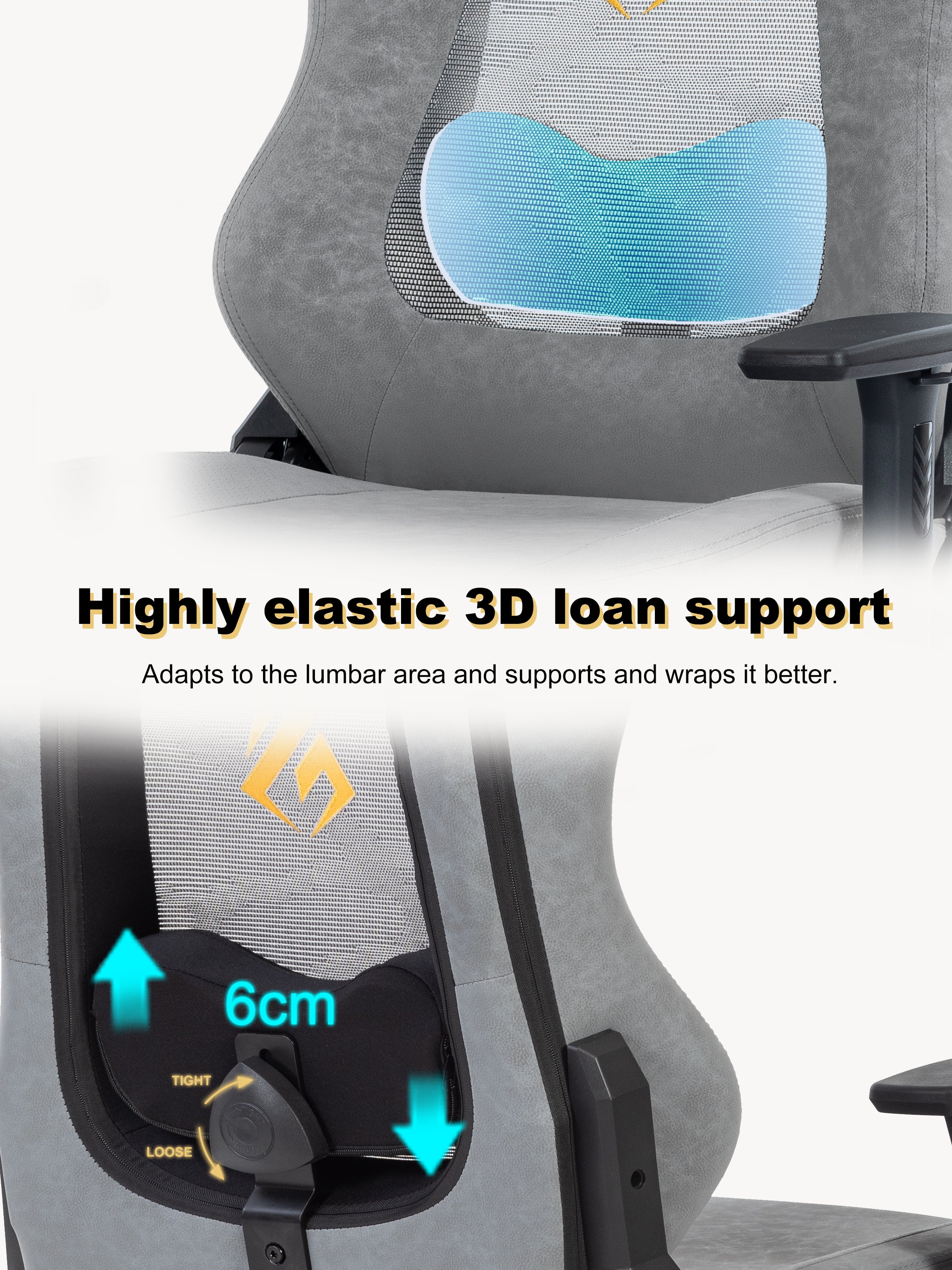 SYMINO Ergonomic Gaming Chair – Breathable Mesh Back with Adjustable Lumbar Support - Grey