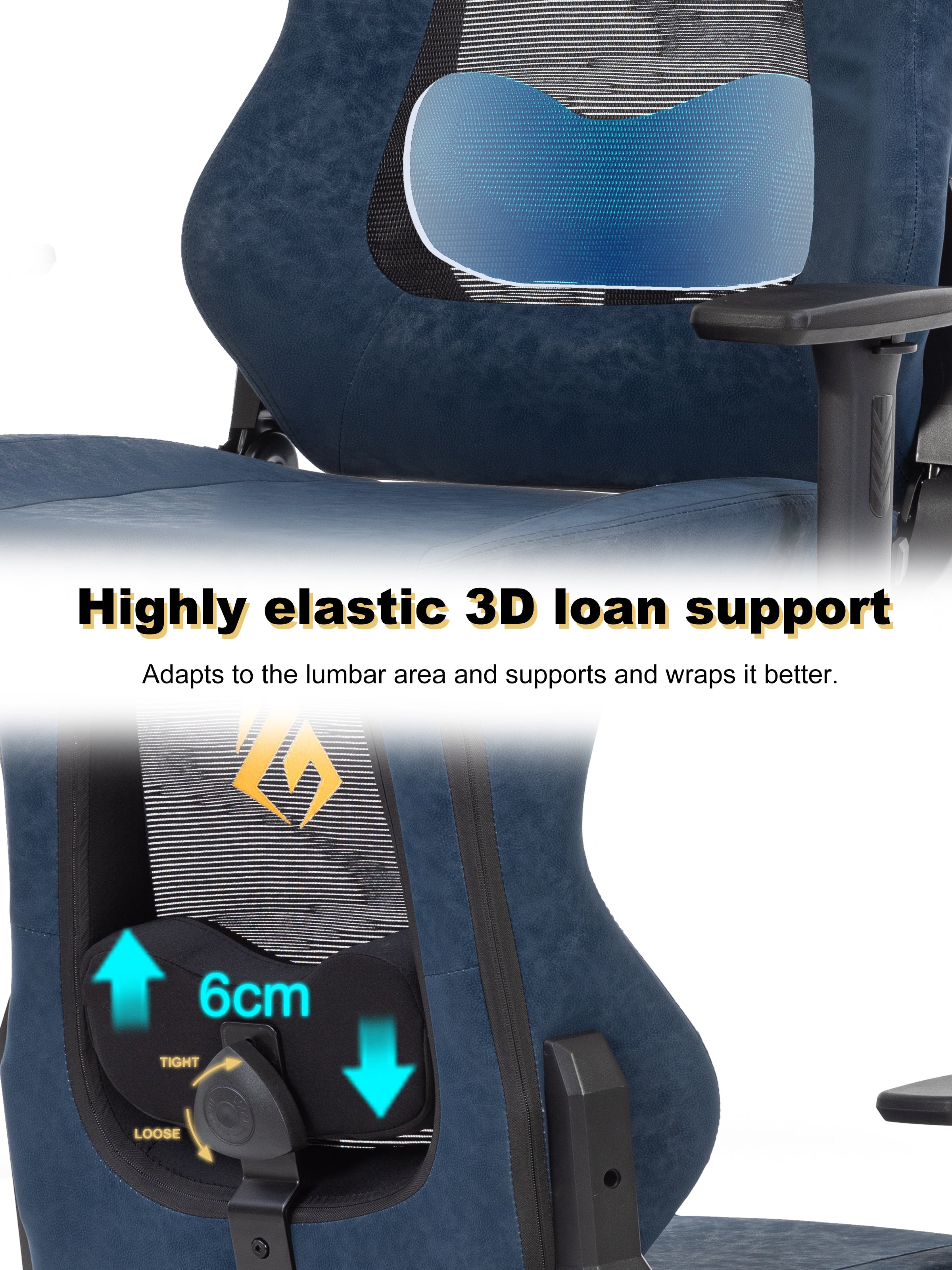 SYMINO Ergonomic Gaming Chair – Breathable Mesh Back with Adjustable Lumbar Support - Blue