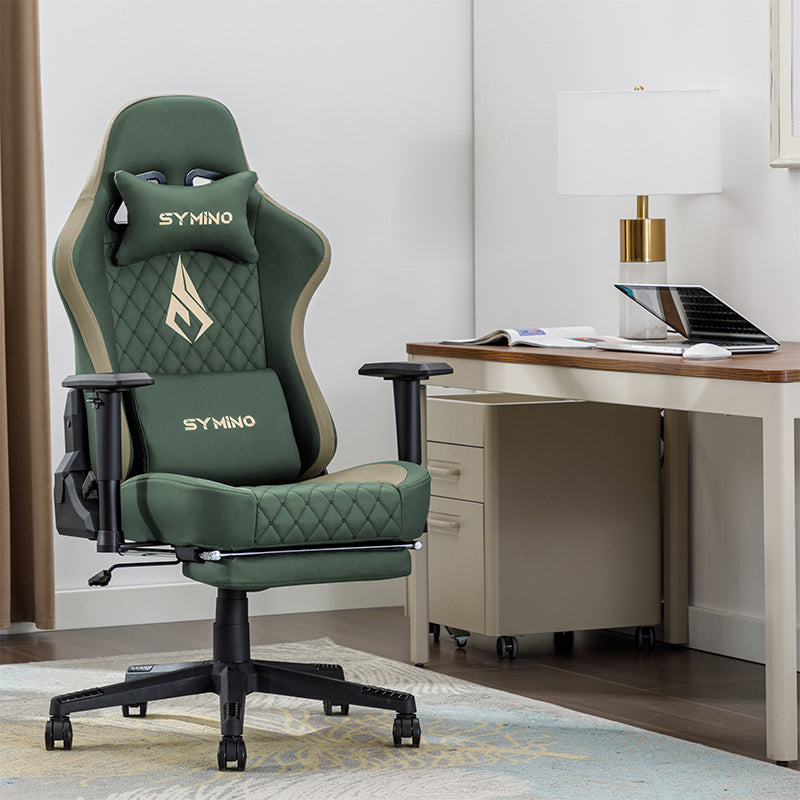 SYMINO Ergonomic Gaming Chair, PU Leather - Green, Retro-Style