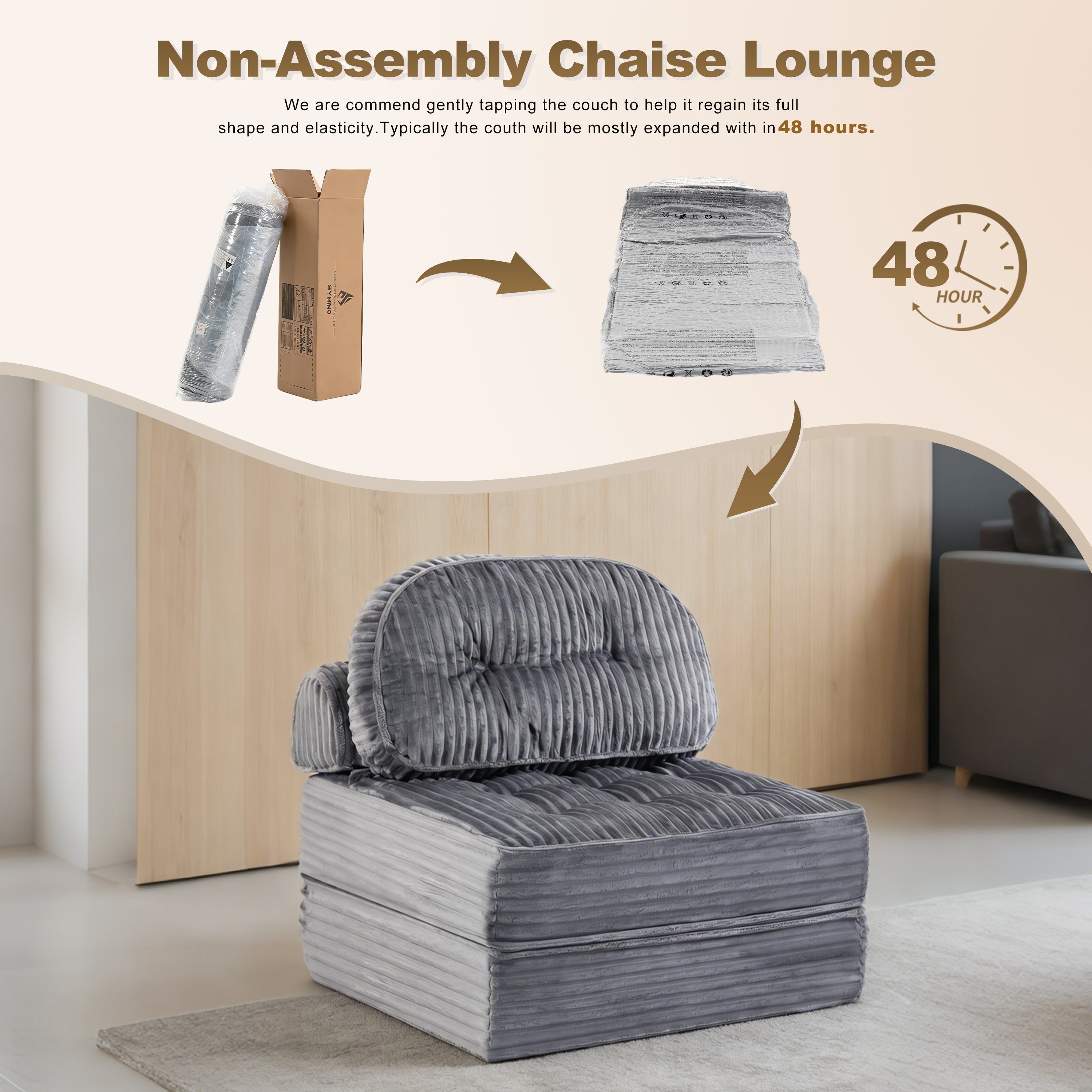 Pop-Up Compression Sofa, Single/Double Seat Options, Corduroy Multifunctional Sofa Bed for Small Apartments, Balconies & Dorms, No Assembly Required