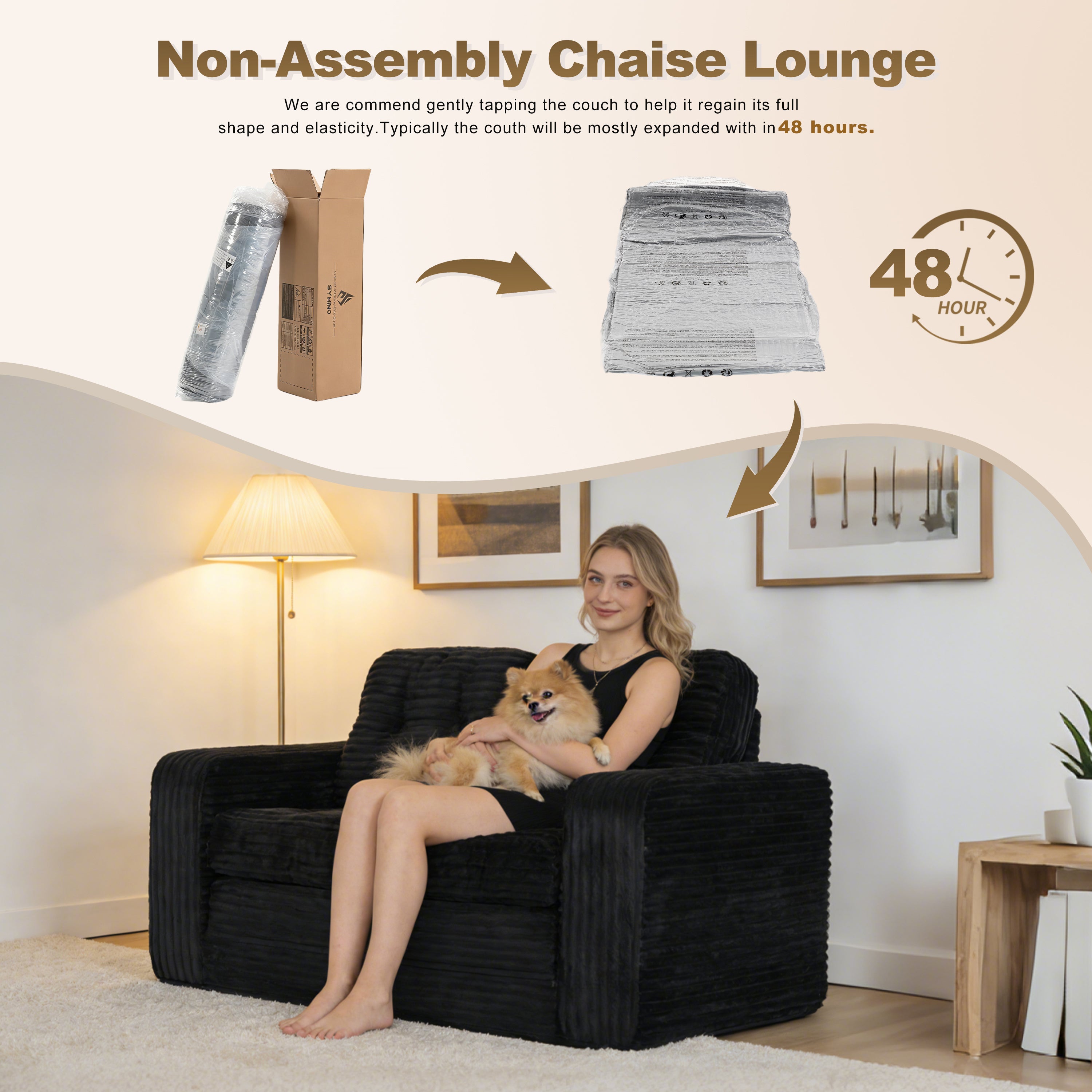 Pop-Up Compression Sofa, Single/Double Seat Options, Corduroy Multifunctional Sofa Bed for Small Apartments, Balconies & Dorms, No Assembly Required