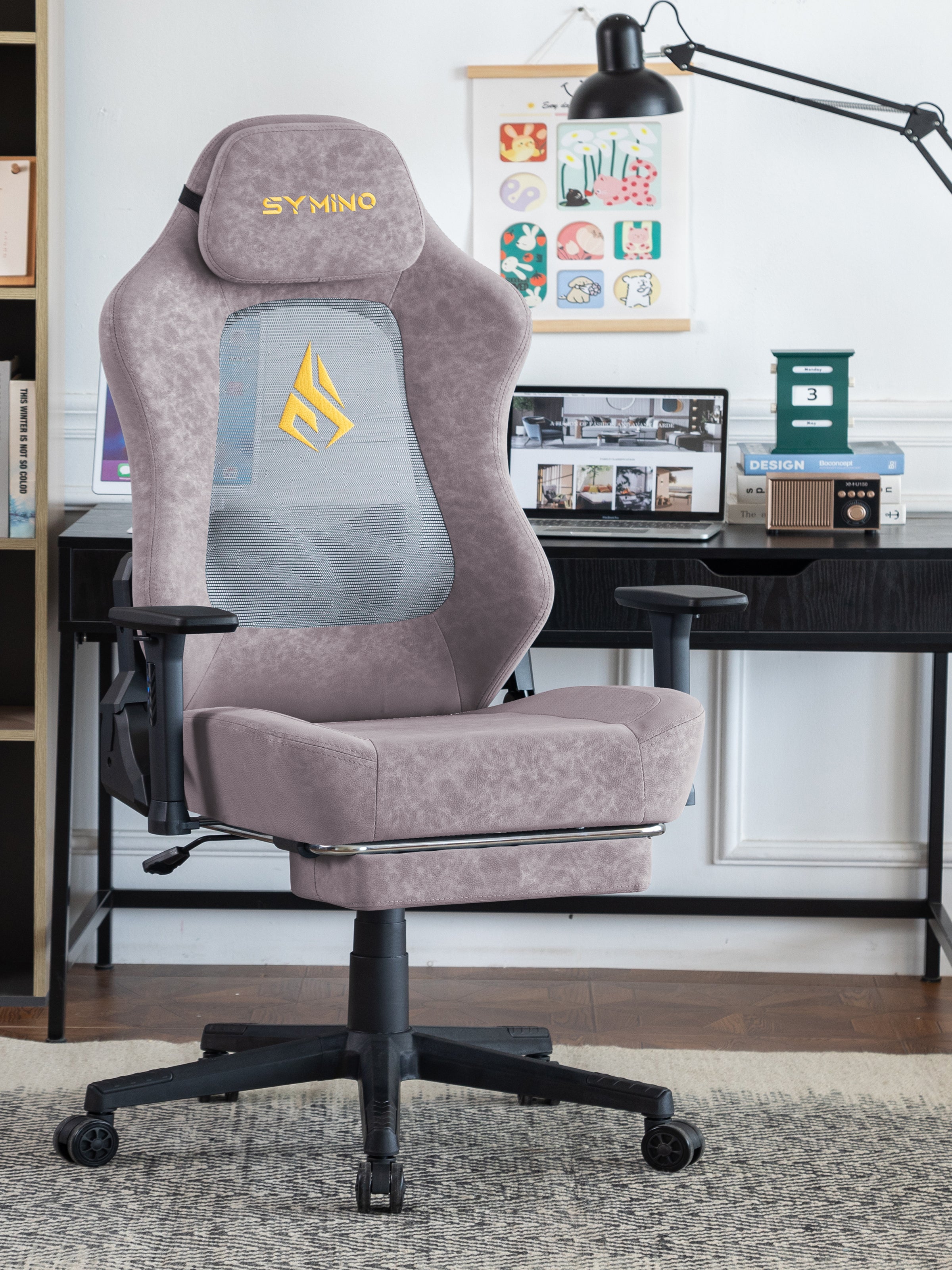 SYMINO Ergonomic Gaming Chair – Breathable Mesh Back with Adjustable Lumbar Support - Pink