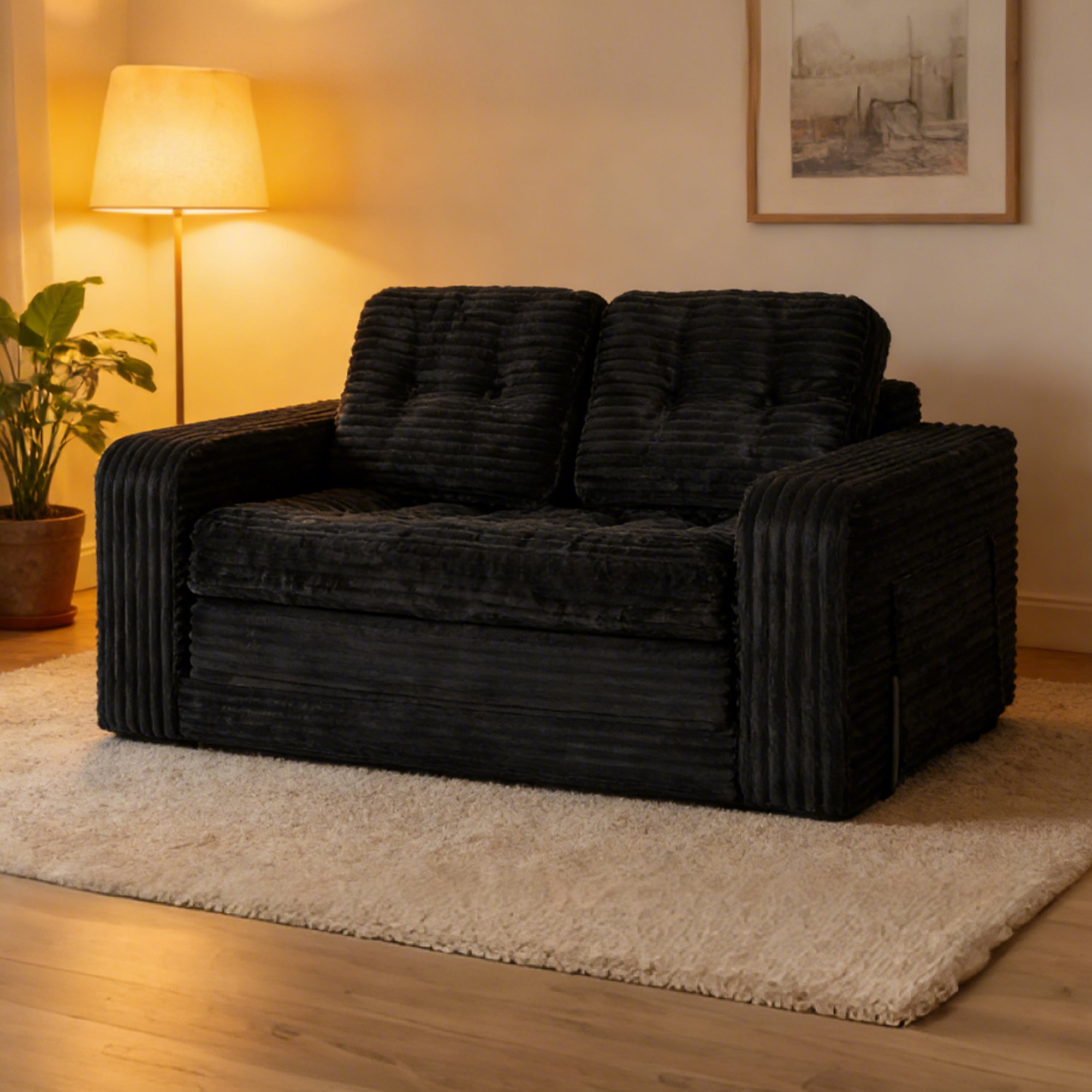 Pop-Up Compression Sofa, Single/Double Seat Options, Corduroy Multifunctional Sofa Bed for Small Apartments, Balconies & Dorms, No Assembly Required