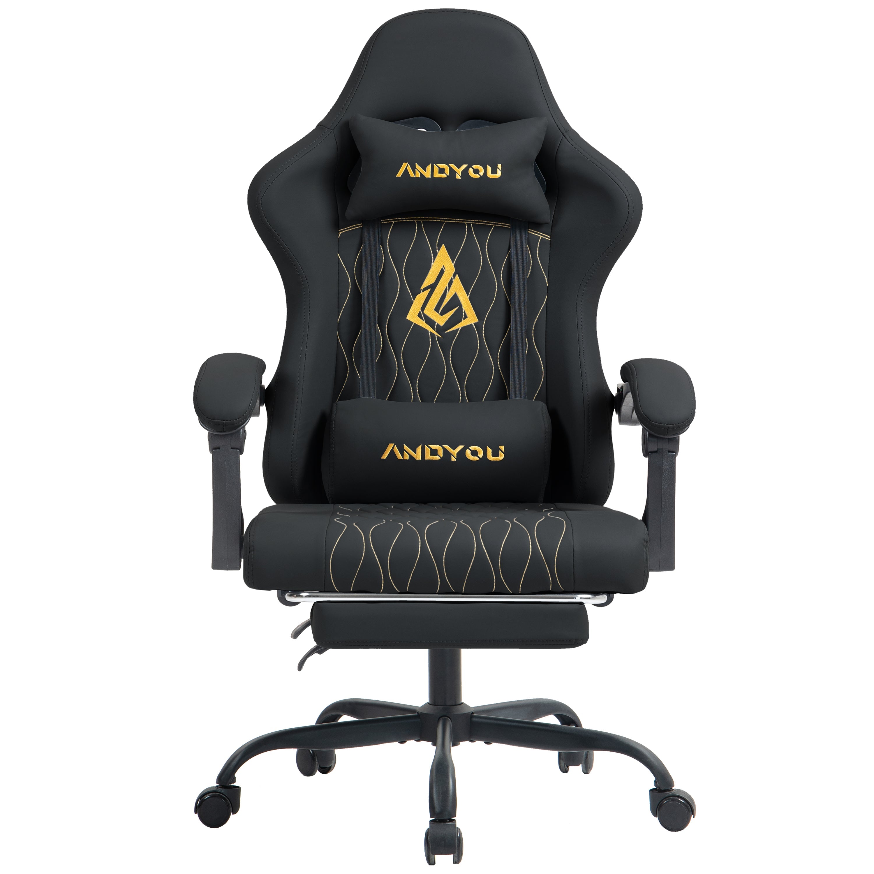 SYMINO ANDYOU Series Gaming Chair with Footrest – Ergonomic PU Leather Computer Chair, Black