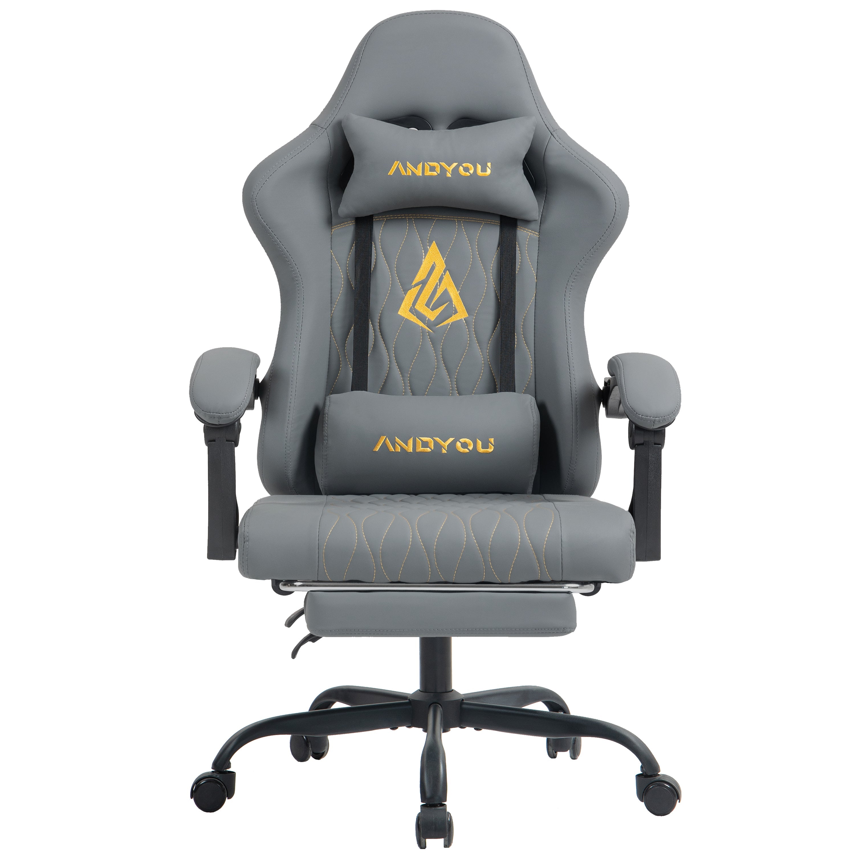 SYMINO ANDYOU Series Gaming Chair with Footrest – Ergonomic PU Leather Computer Chair, Grey