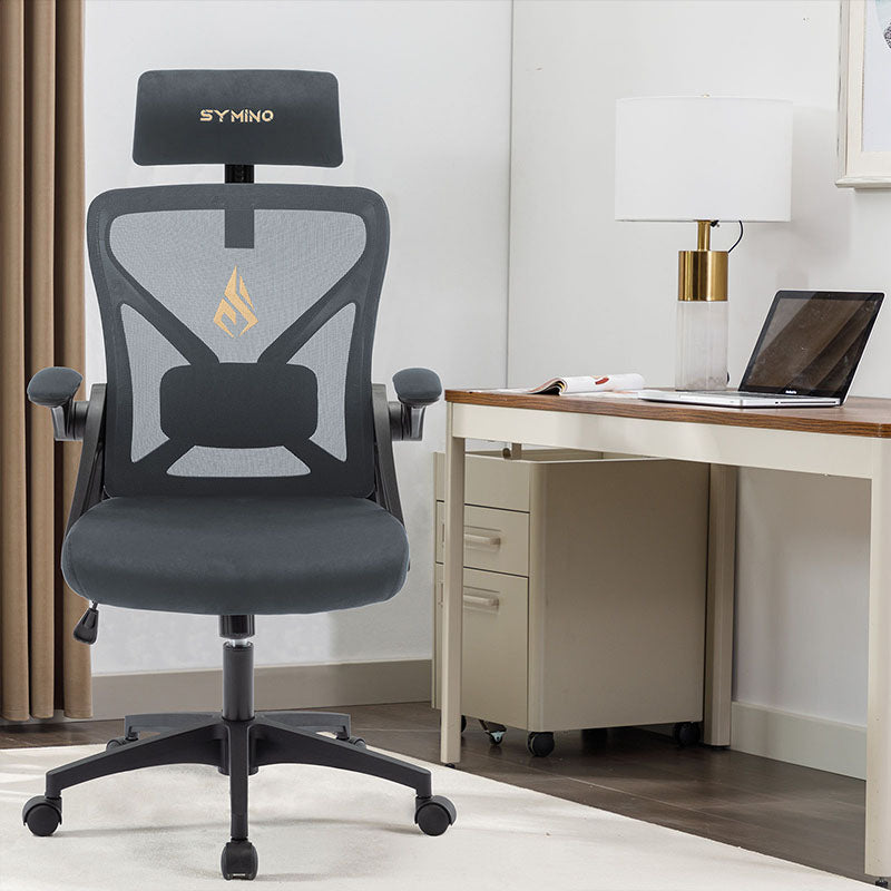 SYMINO Faux Fur+ Mesh Office Chair , rotating rocker function.Grey