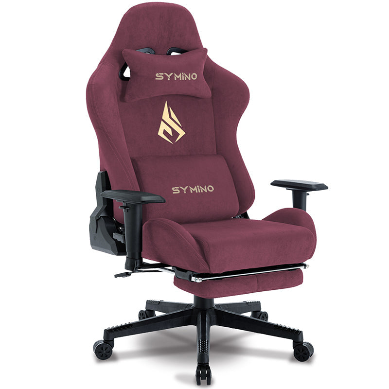 SYMINO Breathable Gaming Chair with Footrest, Adjustable and Rotating, Red