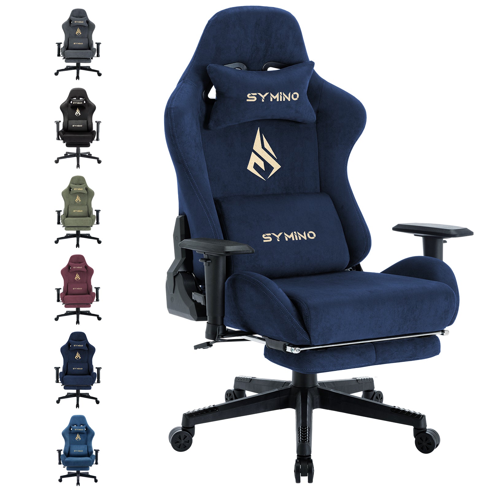 SYMINO Breathable Gaming Chair with Footrest, Adjustable and Rotating, DarkBlue