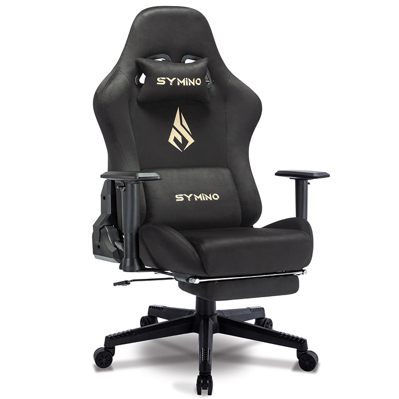 SYMINO Breathable Gaming Chair with Footrest, Adjustable and Rotating, Black