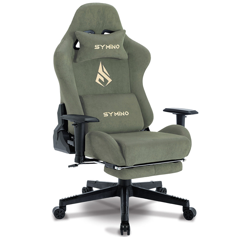 SYMINO Breathable Gaming Chair with Footrest, Adjustable and Rotating, Green