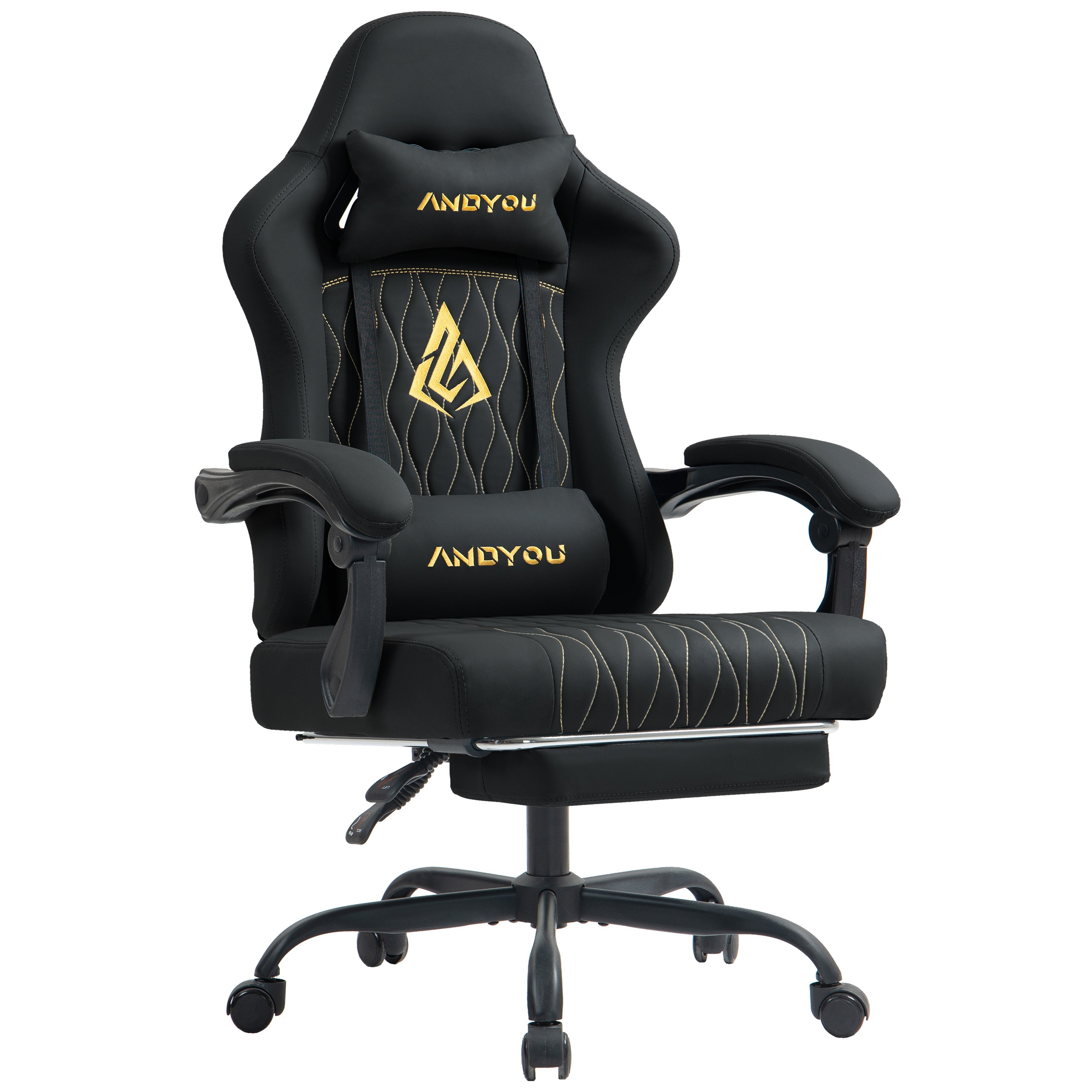 SYMINO ANDYOU Series Gaming Chair with Footrest – Ergonomic PU Leather Computer Chair, Black