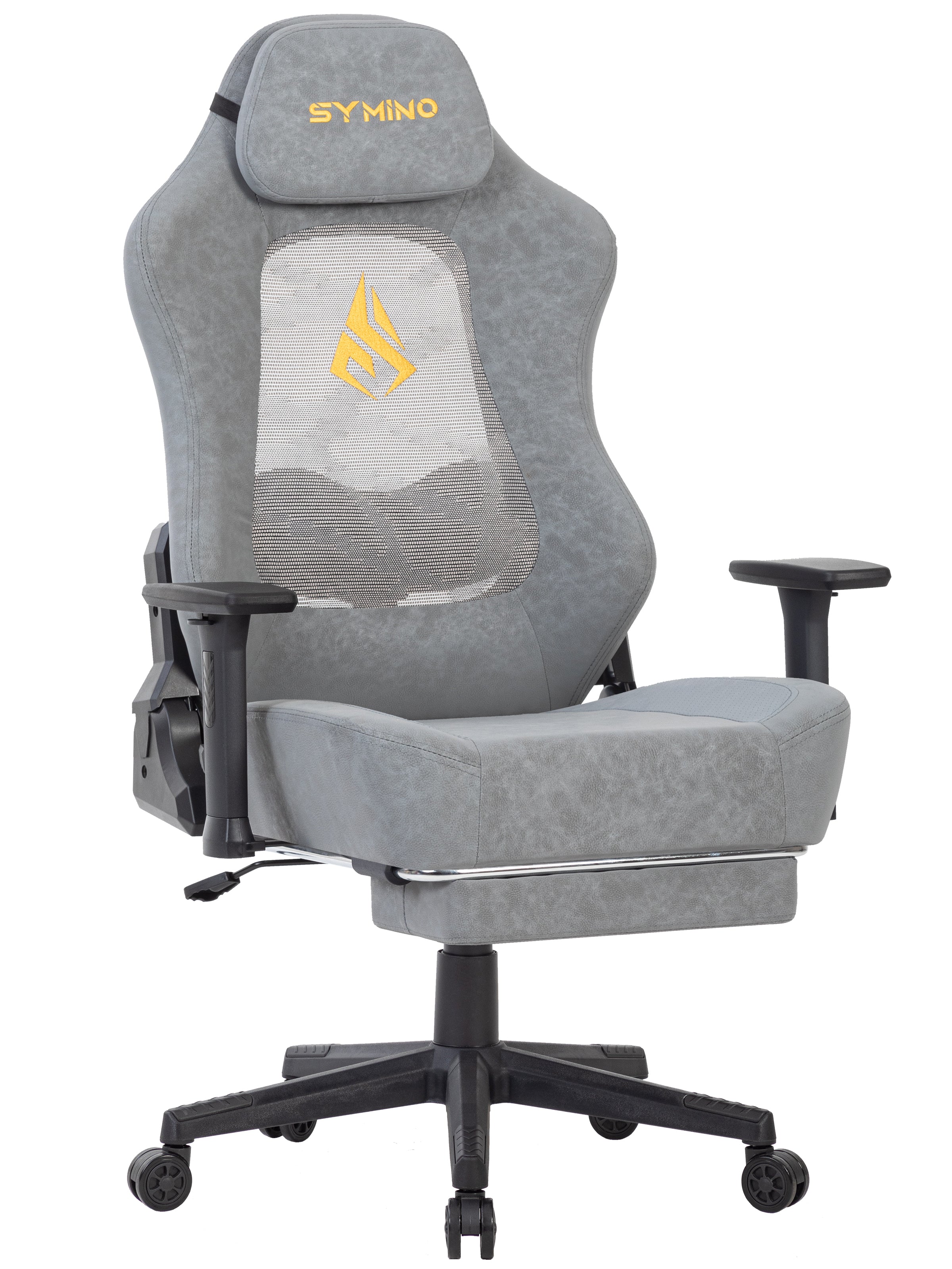 SYMINO Ergonomic Gaming Chair – Breathable Mesh Back with Adjustable Lumbar Support - Grey